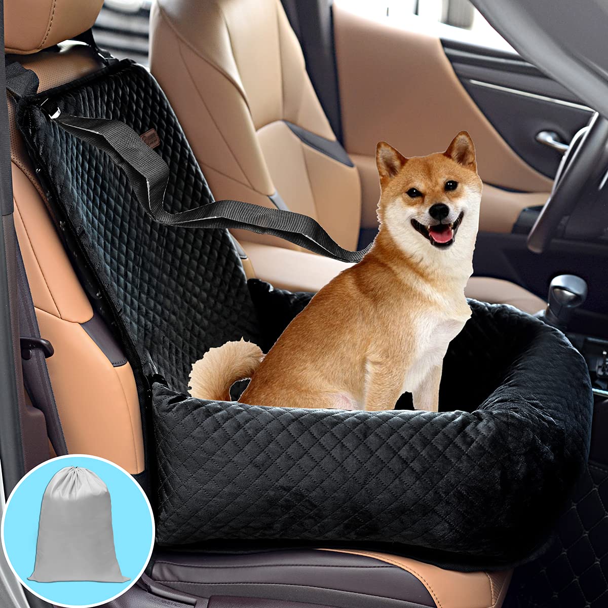 Premium Dog Car Booster Seat - Safe & Comfortable Pet Travel Safety Seat for Cars - Detachable & Easy to Clean - Solid Black - Perfect for Road Trips, Vet Visits & Daily Commutes