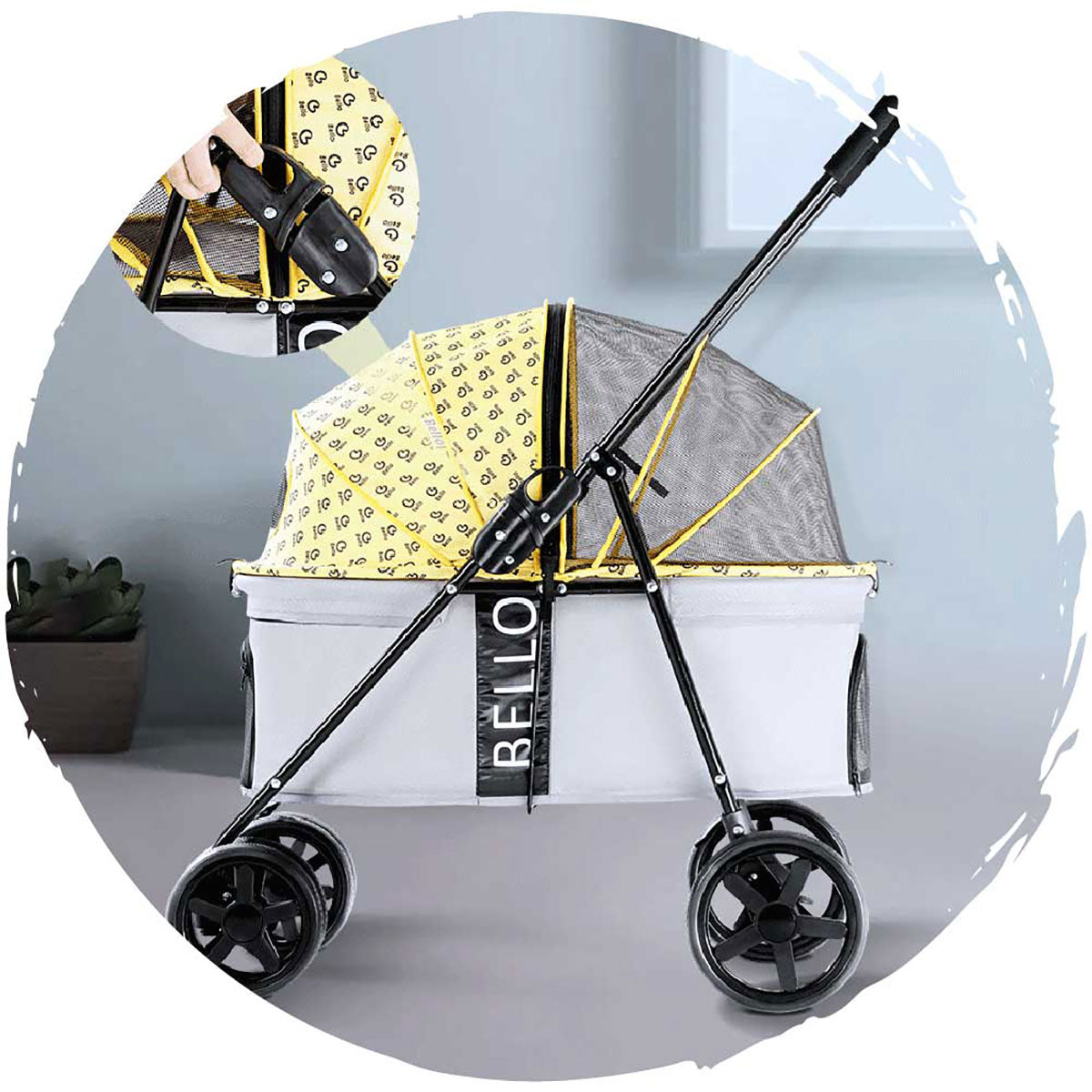 BELLO Fashion Low-Profile Breathable 4-Wheel Foldable Dog Stroller - Large Size (Pet Weight Capacity: 44lbs) for Outdoor Walks, Shopping & Travel with Your Pet