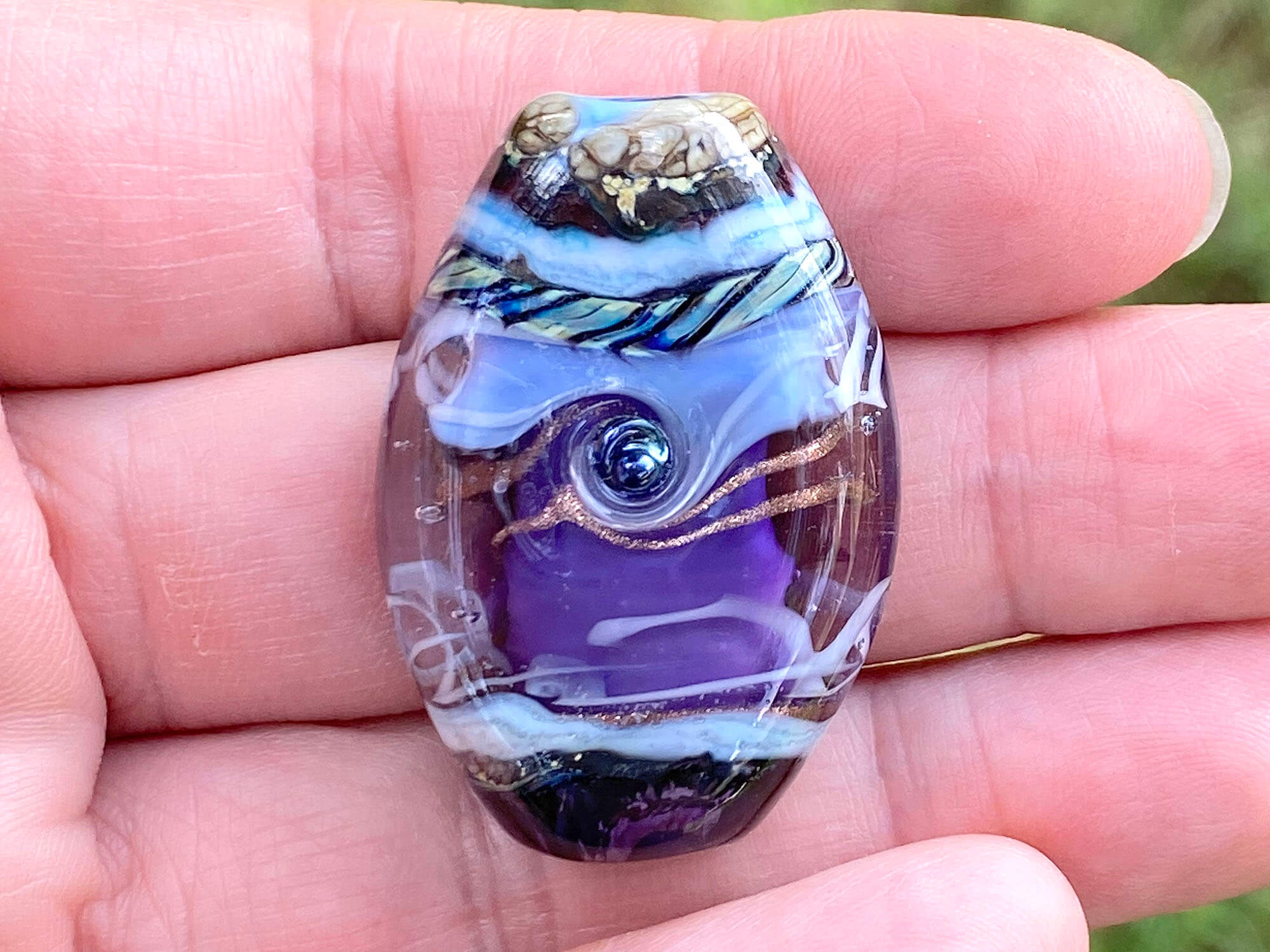 Purple & Periwinkle Blue Organic Lampwork Focal Bead SRA - Handmade Glass Bead for Jewelry Making, DIY Crafts & Beading Projects