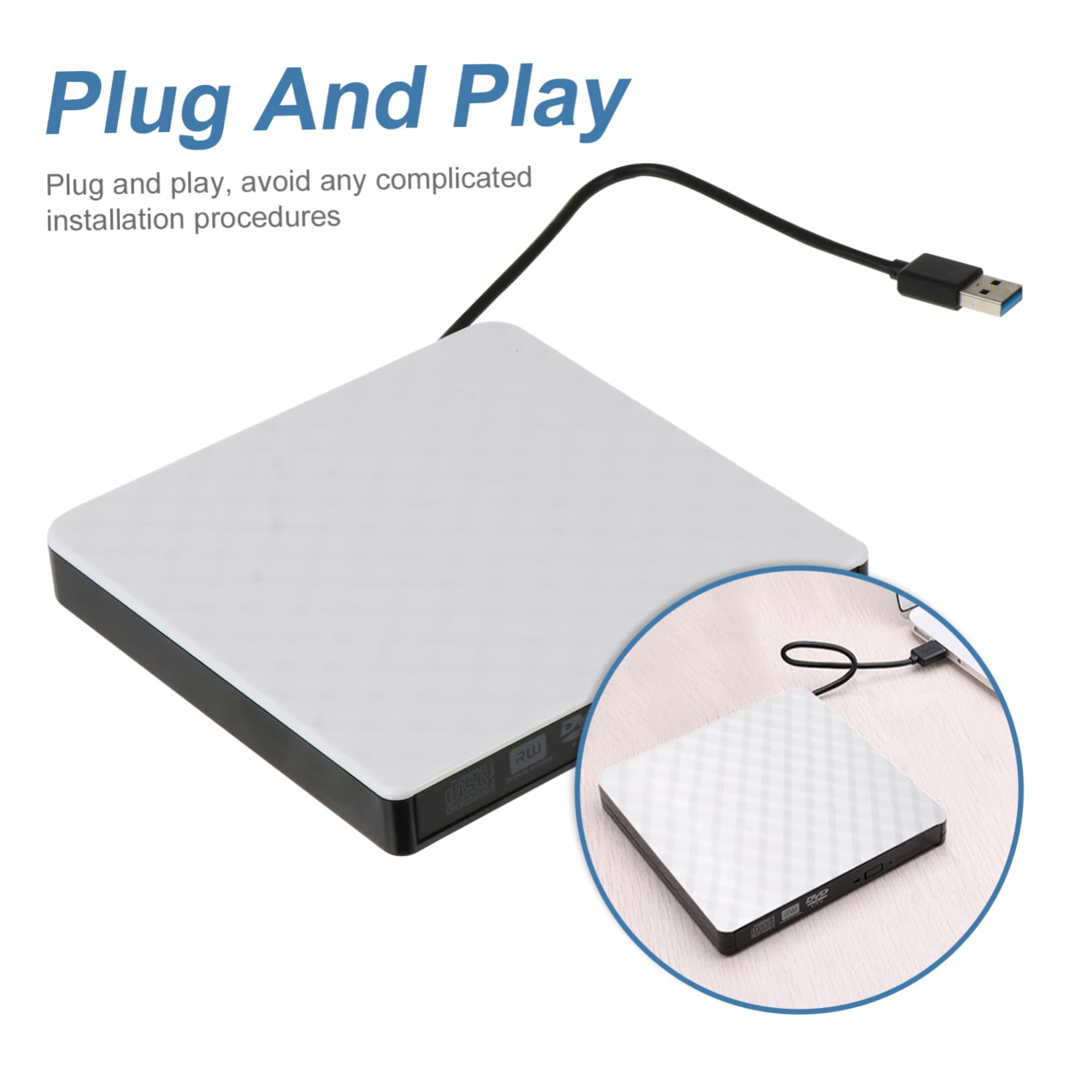 Gadpiparty 3-Pack Portable External DVD Burner Writer - Slim USB CD/DVD ROM Drive for Laptop, Notebook, Ultra Thin SSD Computers - White ABS Player for Movies, Music & Data Backup