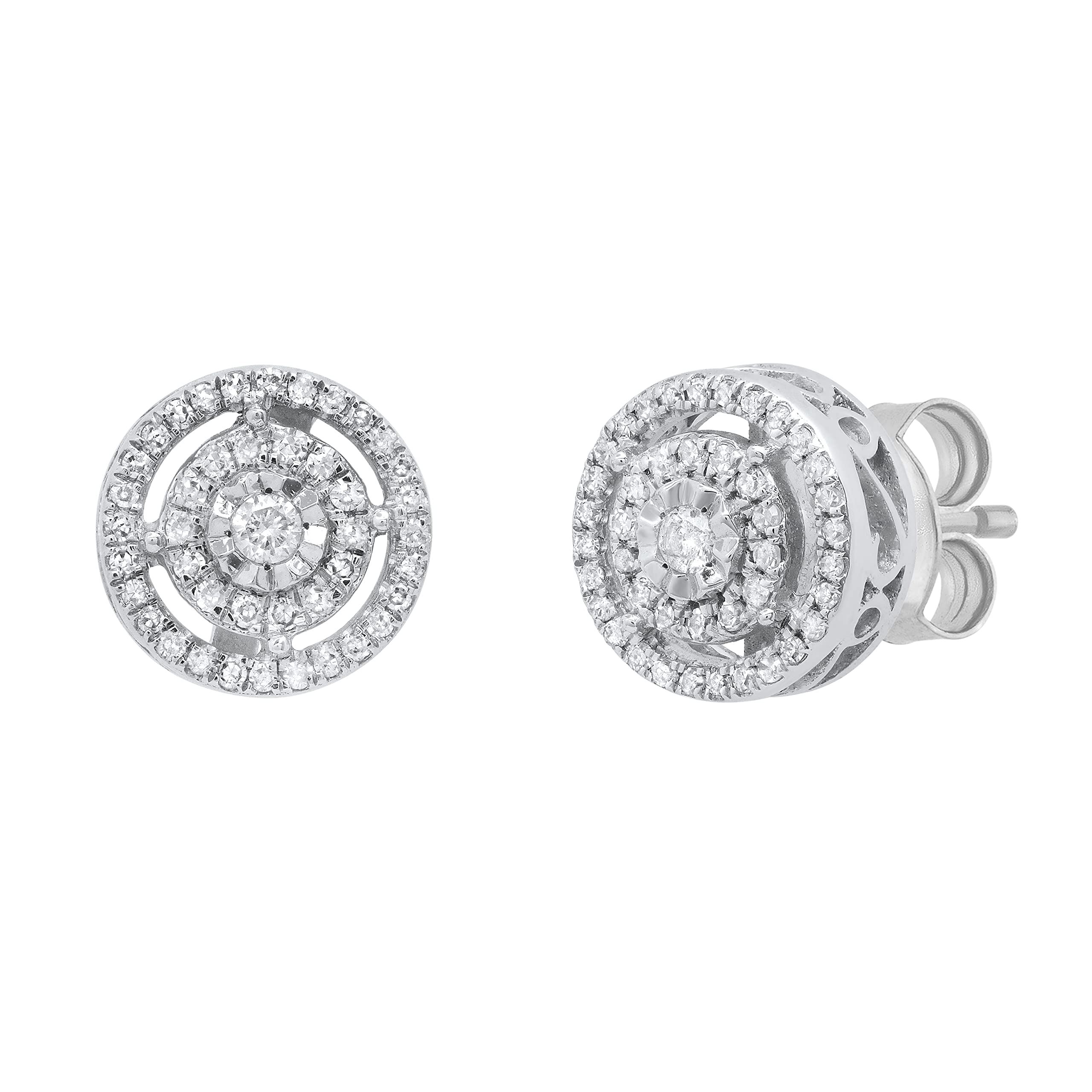 Dazzlingrock 0.25 Carat Round White Diamond Double Circle Illusion Push Back Stud Earrings for Women (I-J Color) - Perfect for Weddings, Parties & Special Occasions