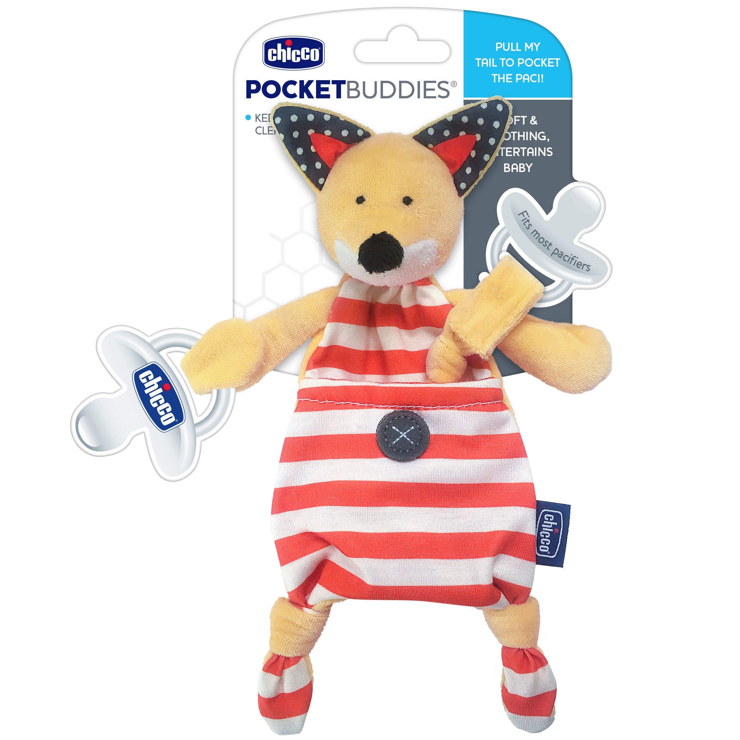 Chicco Pocket Buddies Soft Pacifier Lovey - Soothing Baby Security Blanket for Naptime & Travel | Cute Plush Toy for Infants & Toddlers