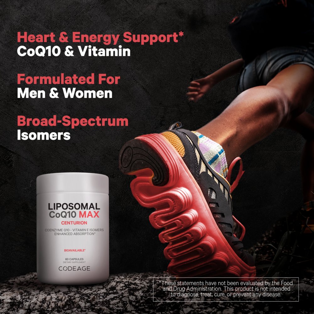 Codeage CoQ 10 Max Centurion Supplement - Premium Coenzyme Q10 for Heart Health & Energy Support - Ideal for Adults Seeking Cardiovascular Wellness & Anti-Aging Benefits