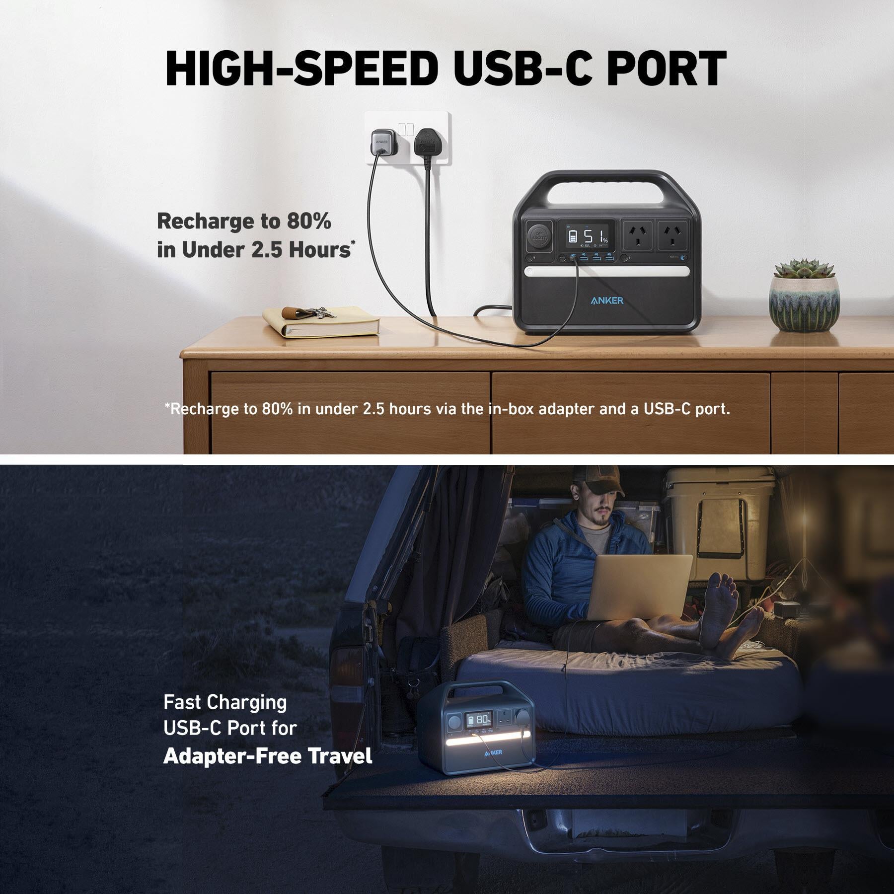 Anker 535 PowerHouse 512WH Portable Power Station - Solar Generator for Camping, RV, Emergencies & Outdoor Adventures | 512Wh Battery Backup with 500W AC Outlets