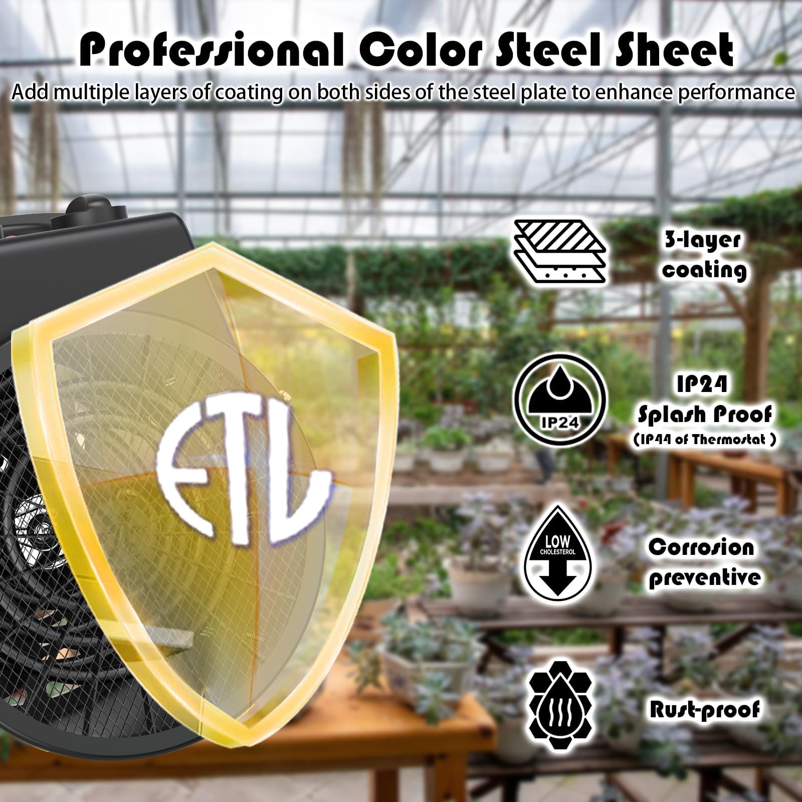 Portable Greenhouse Heater with Thermostat - 1500W Fast Heating Outdoor Patio Heater for Greenhouses, Garages & Sheds | Overheat Protection | Perfect for Winter Plant Protection & Outdoor Workspaces