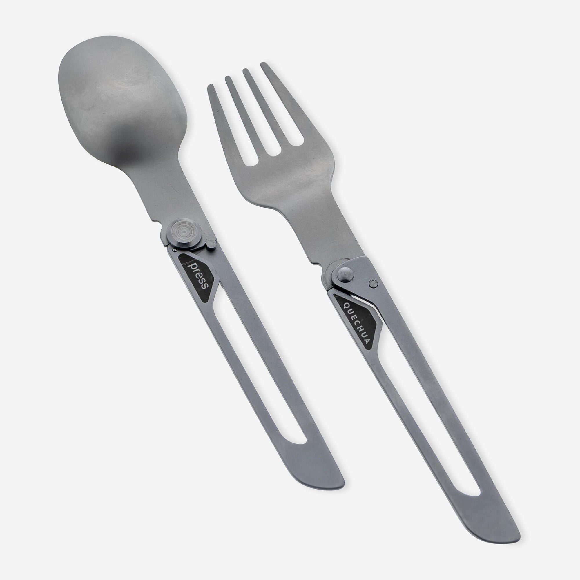 Quechua MH500 Stainless Steel Foldable Camping Cutlery Set - Lightweight & Durable Travel Utensils for Hiking, Backpacking & Outdoor Adventures