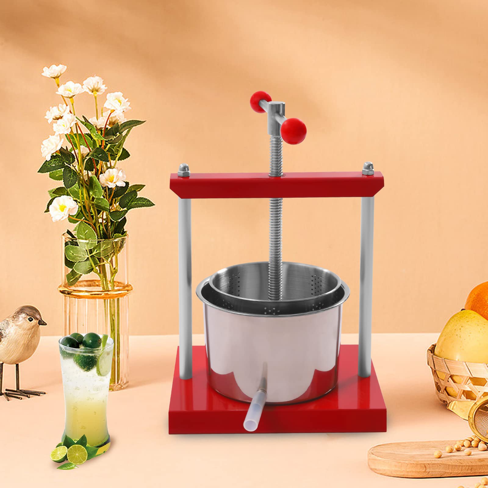 Stainless Steel 1.6 Gallon Manual Fruit Press for Juice, Wine, Cheese, Olive Oil - Herb Tincture & Vegetable Extractor - Perfect for Home Brewing, Cider Making, and DIY Essential Oils