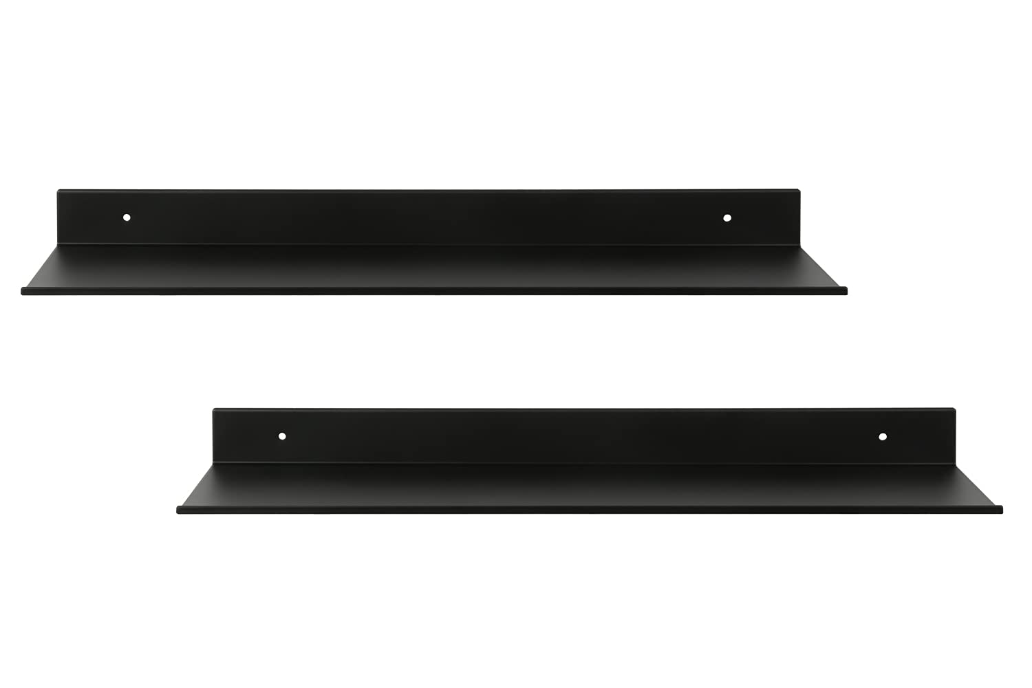 2 Pack 24 Inch Metal Floating Shelves - Matte Black Aluminum Wall Mounted Shelves for Living Room, Kitchen, Entryway Storage | Modern Home Decor & Organization Solution