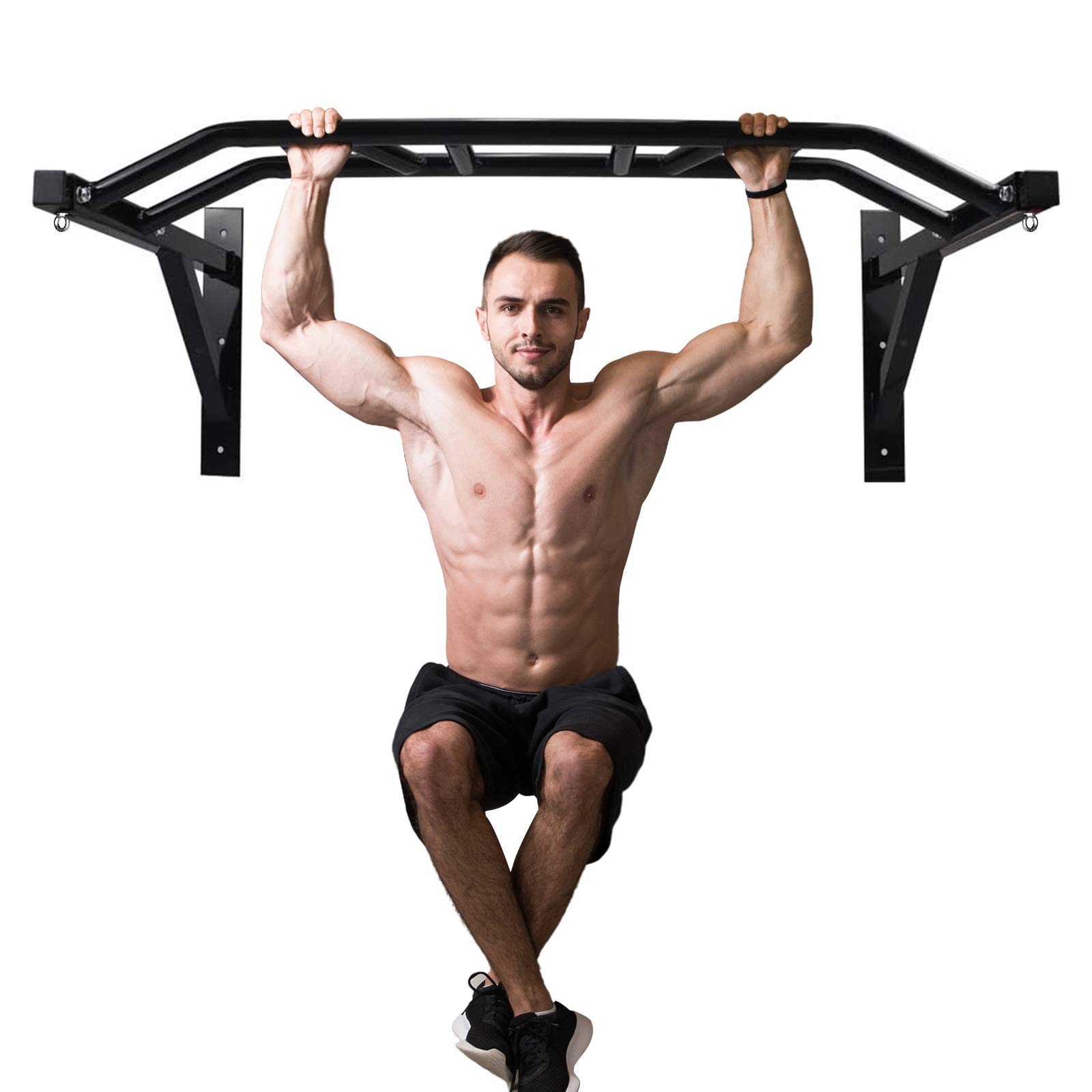 Wall Mount Pull Up Bar - Heavy Duty Wall Mounted Chin Up Bar for Home Gym, Upper Body Workout Equipment (Ideal for Doorway, Garage & Apartment Fitness)