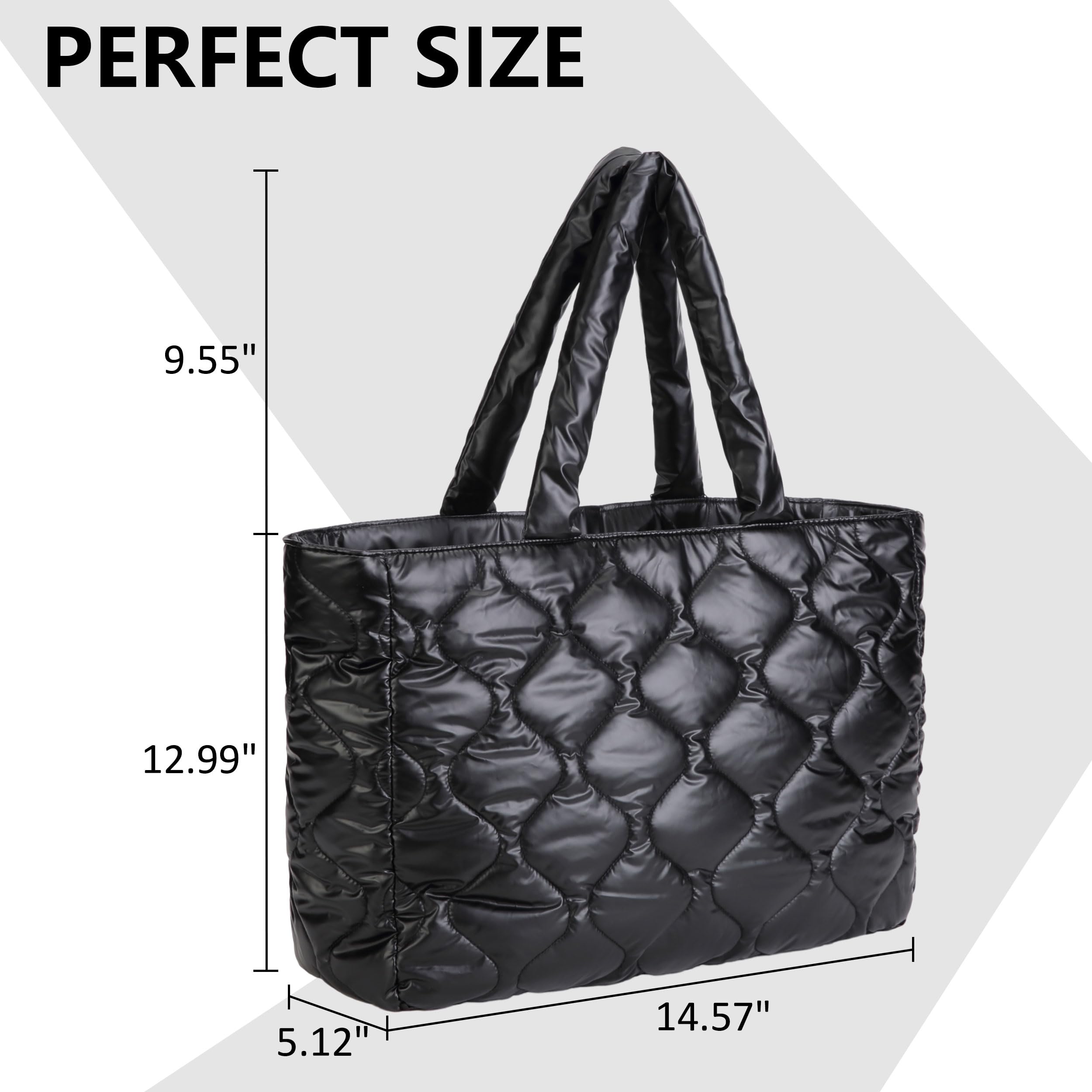 Puffy Bag for Women - Large Quilted Puffer Tote Bag with Zipper, Stylish Shoulder Handbag for Travel, Work & Daily Essentials | Perfect for Commuting, Shopping & Weekend Getaways