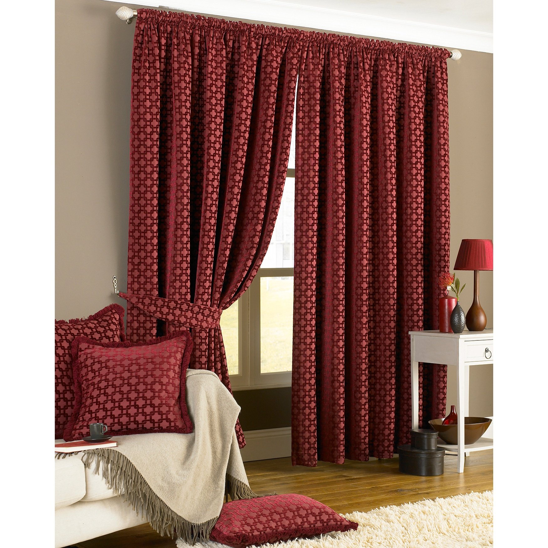 Belmont Pencil Pleat Curtains 66x90 Inches - Elegant Claret Red Window Drapes for Living Room & Bedroom Decor
