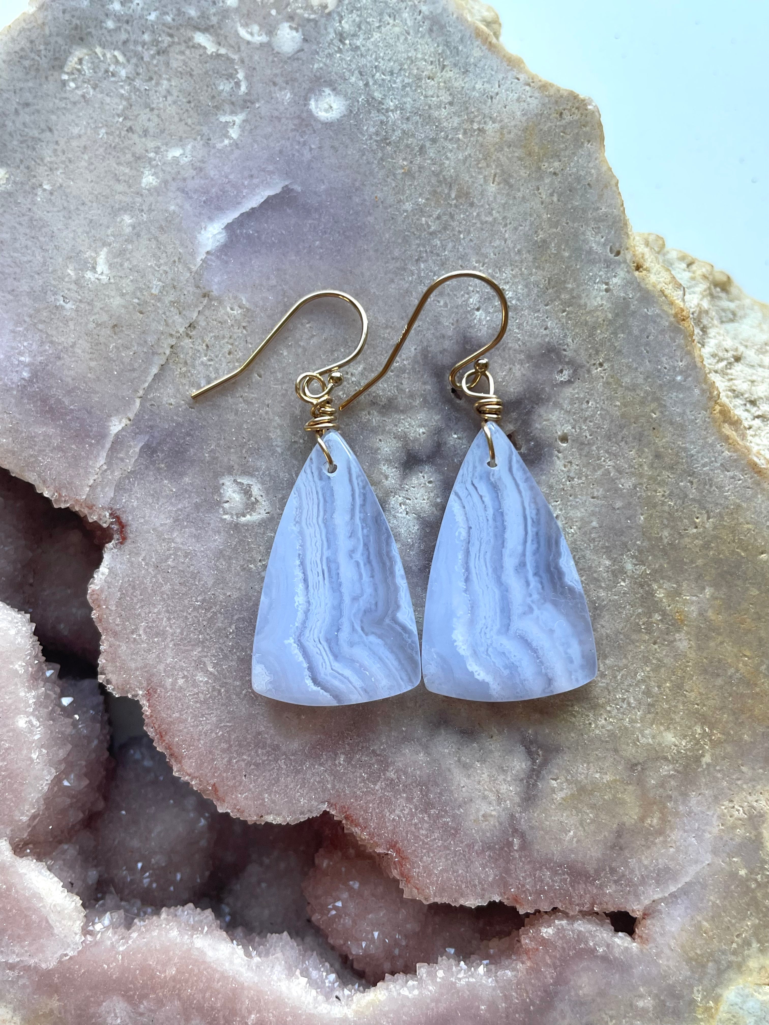 Blue Lace Agate Earrings - 14K Gold Filled Dangle Earrings for Women | Boho Chic Jewelry for Everyday Wear & Special Occasions