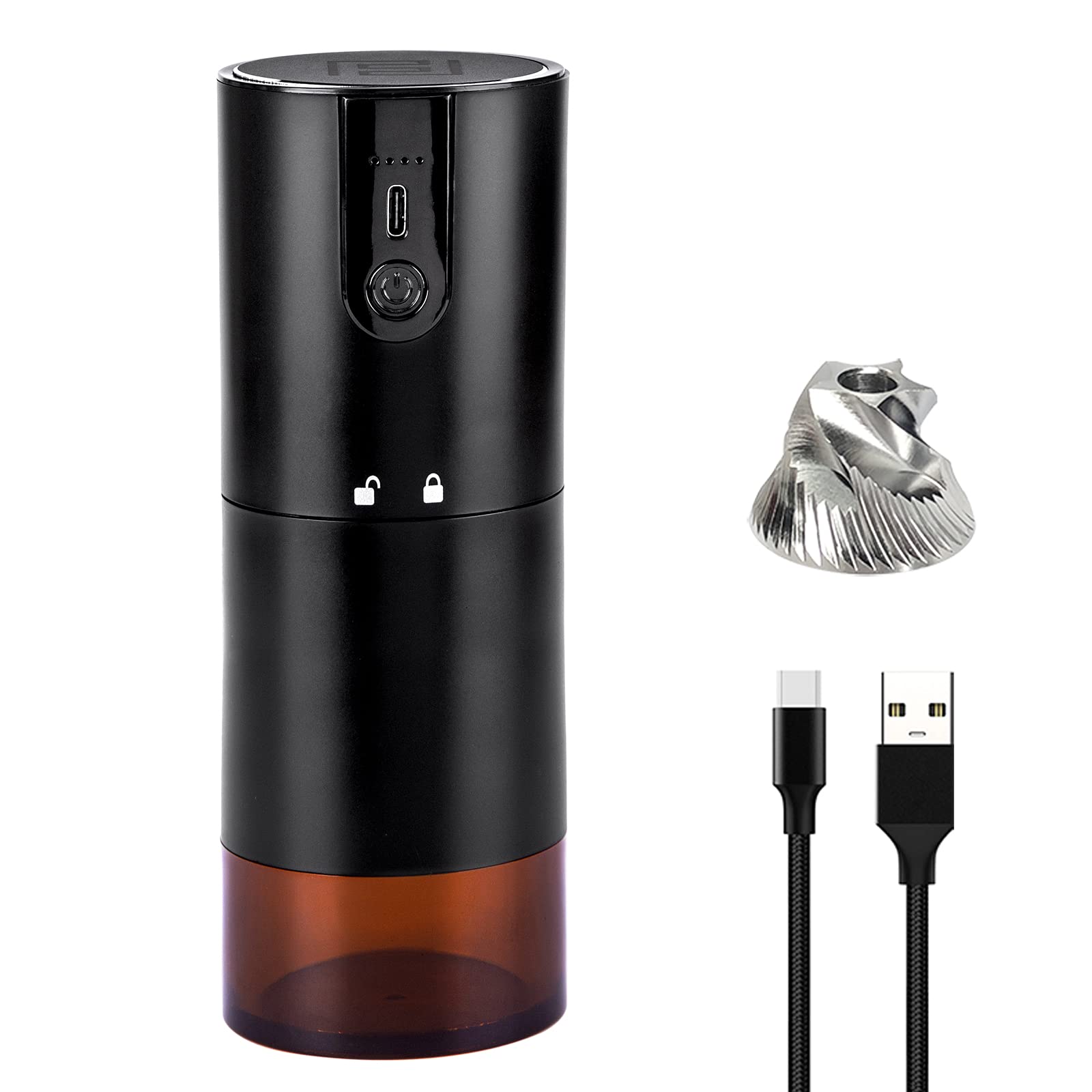 Premium Electric Coffee Grinder with USB Charging & One-Touch Operation - CNC Stainless Steel Conical Burr Mill with Adjustable Settings for Espresso, Drip, Pour Over & French Press Coffee - Perfect for Home, Office & Travel Use