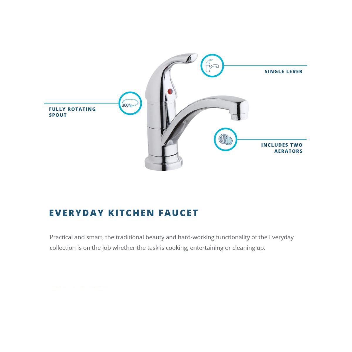 Elkay LK1500CR Single Hole Deck Mount Kitchen Faucet with Lever Handle - Chrome Finish for Modern Kitchens | Ideal for Cooking, Washing Dishes & Home Renovation