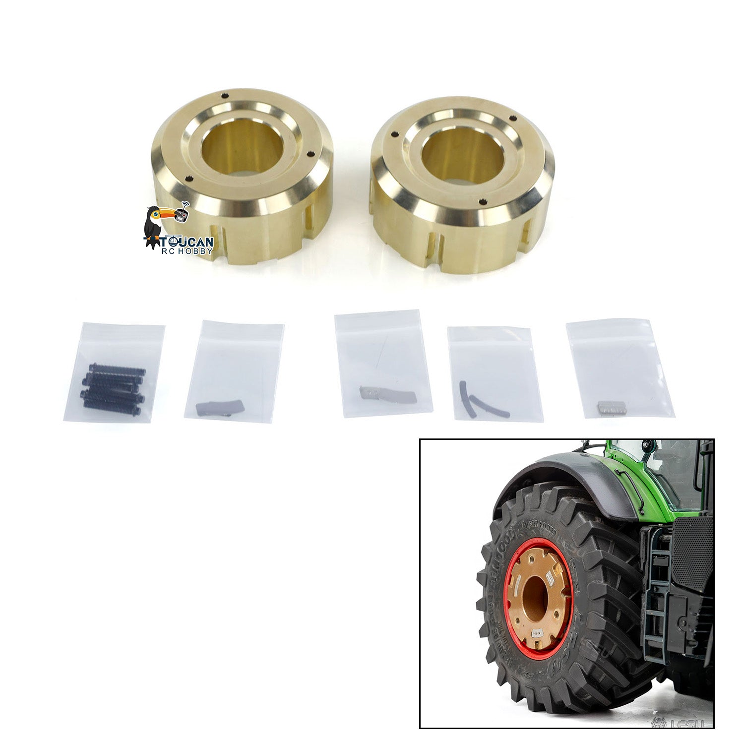 LESU 1/14 Scale Metal Counterweight Block Kit - Brass & Aluminum Alloy Accessories for AOUE 1050 Hydraulic RC Tractor | DIY Agricultural Model Car Upgrade | Perfect for RC Farming Vehicle Customization and Weight Balancing