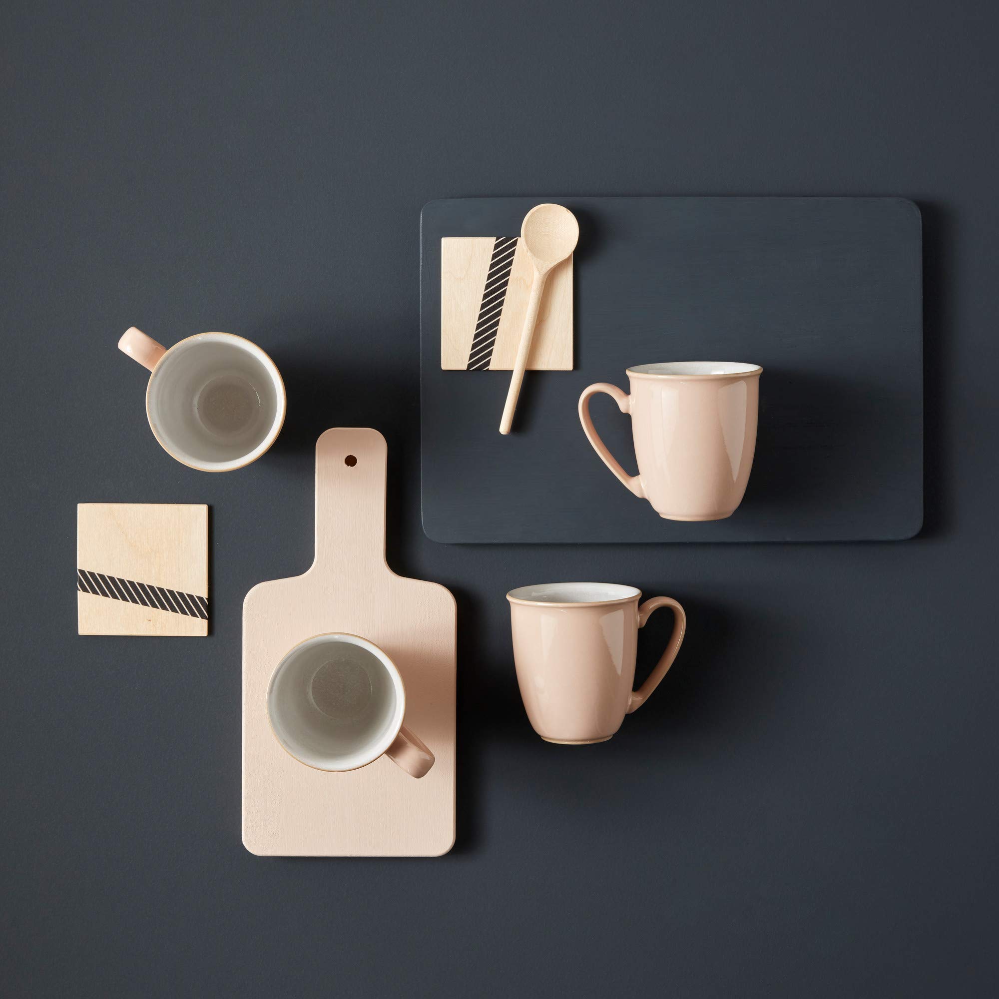 Denby Elements Shell Peach Coffee Mug Set of 4 - 330ml Stoneware Ceramic Tea Cups for Home, Office & Gifts - Dishwasher & Microwave Safe - Peach & White - Chip Resistant - Perfect for Morning Coffee, Afternoon Tea & Office Breaks