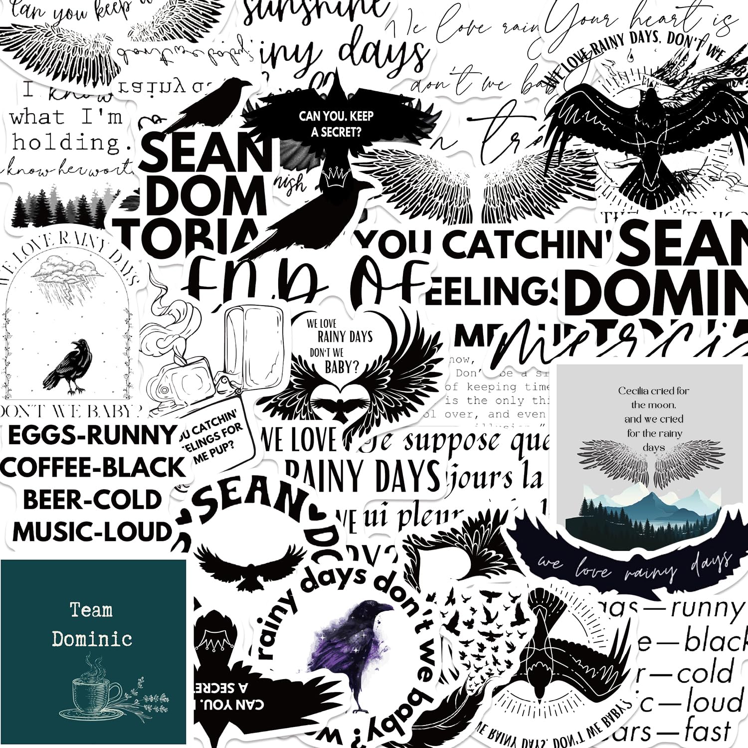 Raven Series Bookish Stickers - 50PCS Waterproof Vinyl Decals for Kindle, Laptop, Water Bottle - Perfect Gift for Book Lovers & Reading Enthusiasts (Study, Office, Travel)
