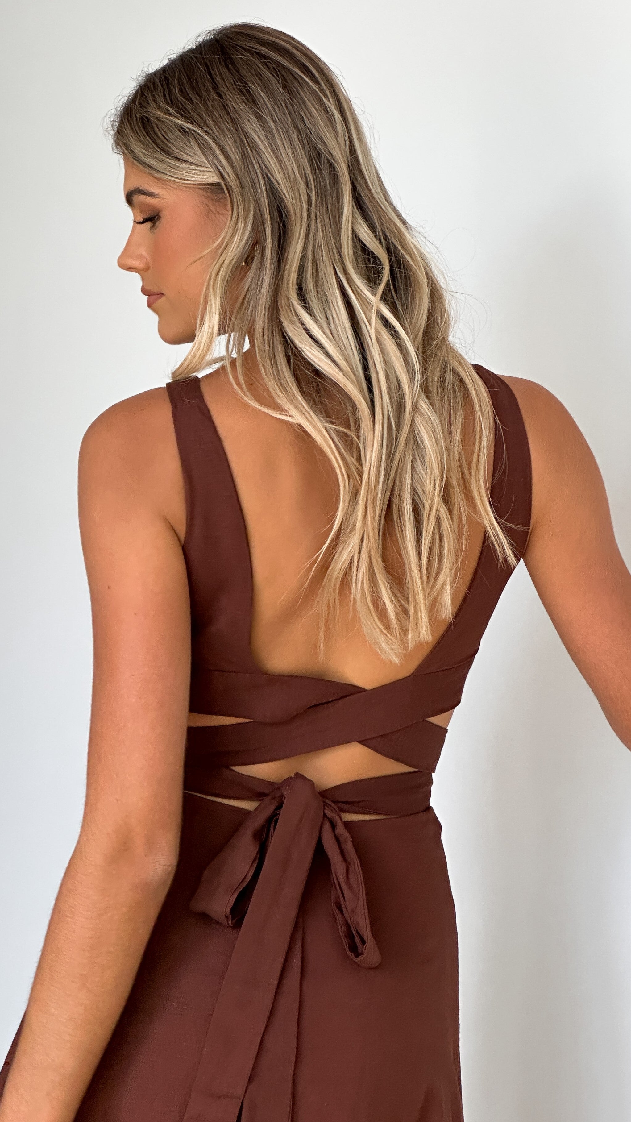Kimberley Maxi Dress in Chocolate - Flowy Long Summer Dress for Women, Beach Wedding & Vacation Outfit