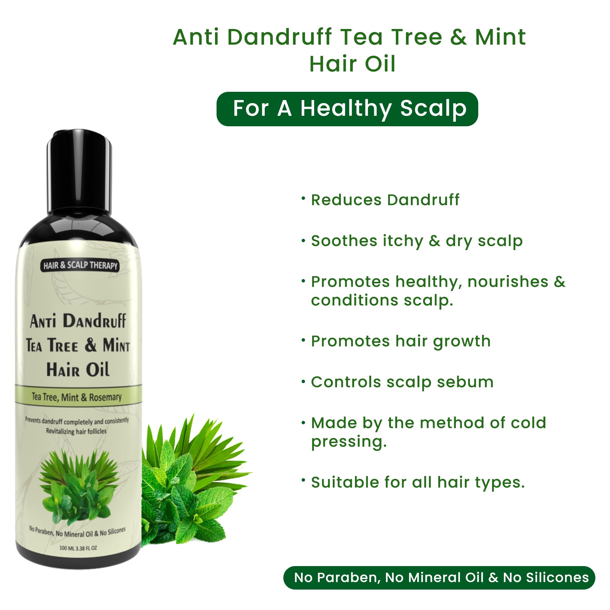 Manarya Sun's Heart Anti Dandruff Tea Tree & Mint Hair Oil 100ml - Natural Scalp Treatment for Dry Itchy Scalp & Hair Growth - Perfect for Daily Hair Care & Scalp Massage