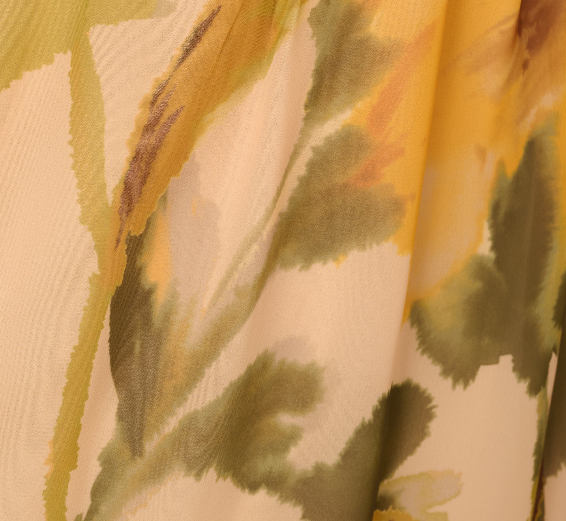 Elegant Long Sleeve Floral Organza Midi Dress in Ecru Yellow - Perfect for Weddings, Parties & Special Occasions