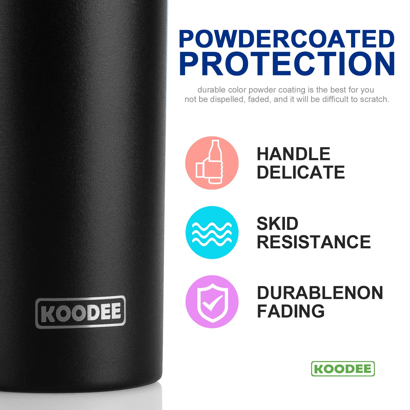 **Koodee 20 oz Slim Stainless Steel Tumbler - Double Wall Insulated Skinny Water Cup with Lid, Straw & Cleaning Brush (Black) - Perfect for Travel, Gym & Office Hydration**
