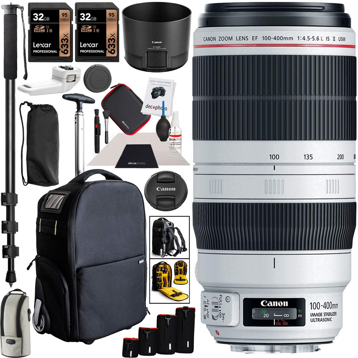 Canon EF 100-400mm f/4.5-5.6L IS II USM Telephoto Zoom Lens for DSLR Cameras with 3-in-1 Camera Case, Backpack, Monopod & Accessories - Perfect for Wildlife Photography, Sports Events & Travel Adventures