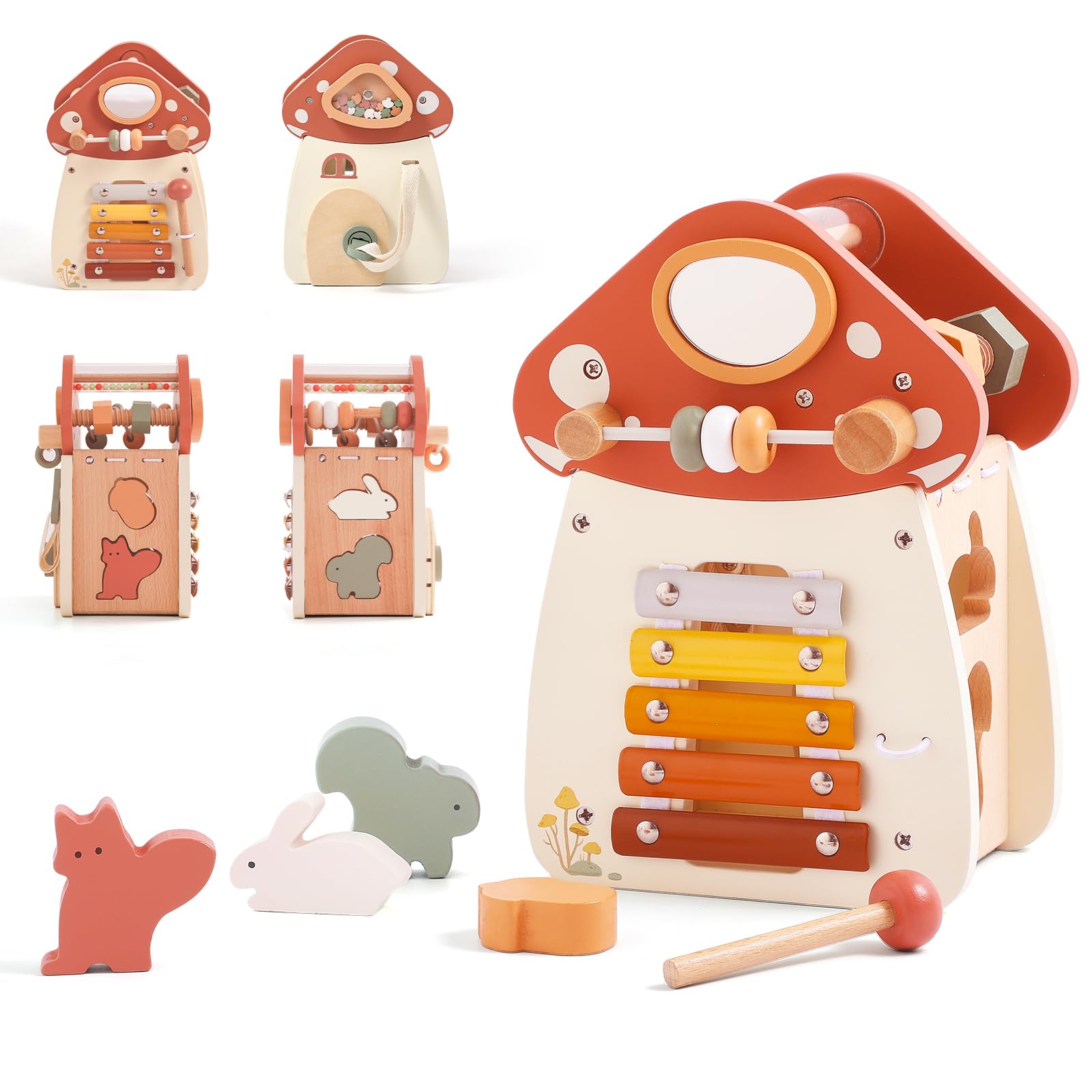 8-in-1 Wooden Activity Cube - Montessori Educational Toy for Toddlers 1-3 Years | Shape Sorter, Sensory Learning & Travel Toy | Perfect First Birthday Gift for 1-2 Year Olds - Great for Home Play, Daycare & Road Trips