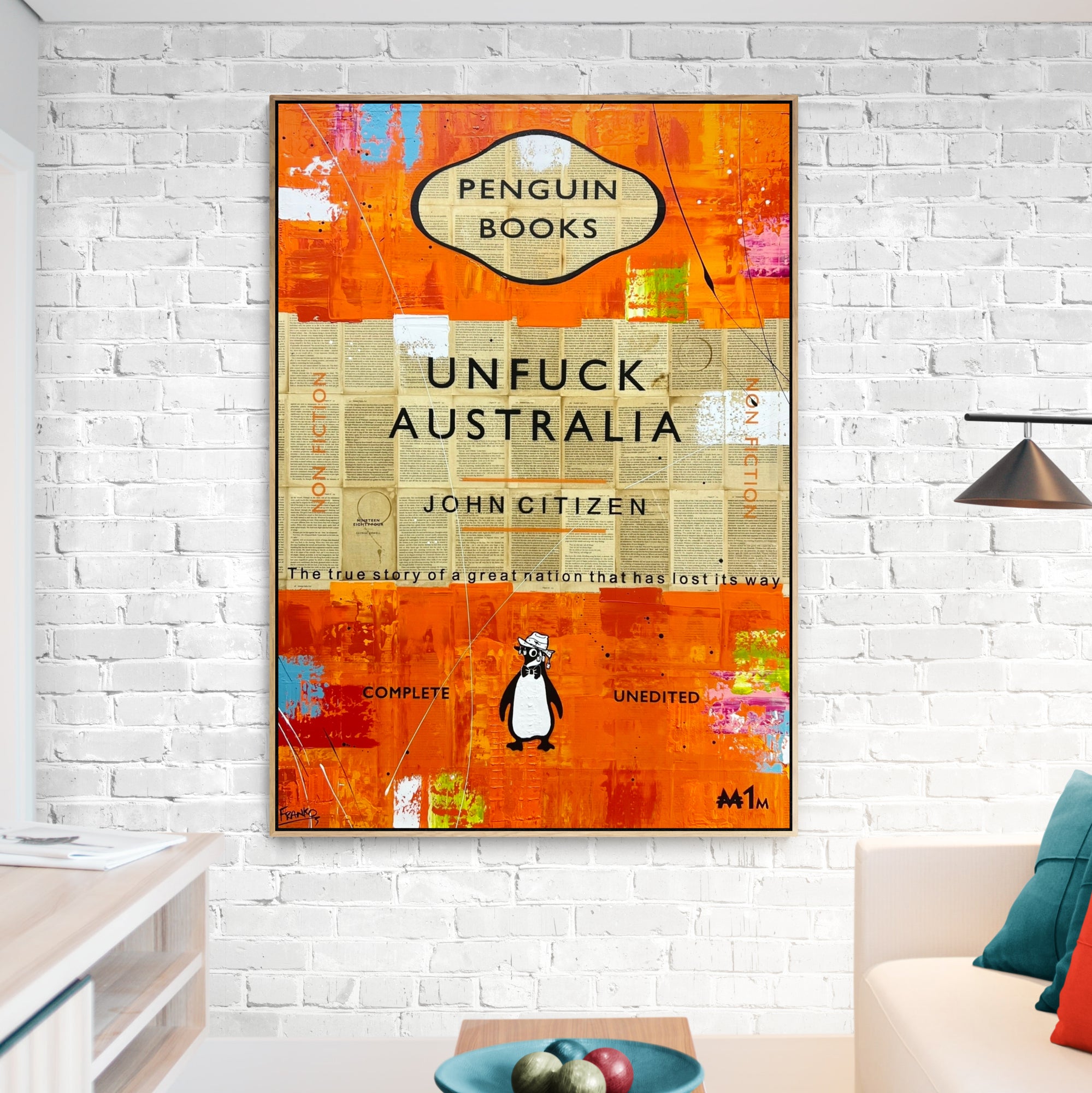 Say G'day 140cm x 100cm Australiana Urban Pop Art Canvas Painting - Perfect for Book Club Decor, Living Room Wall Art & Australian-Themed Interior Design