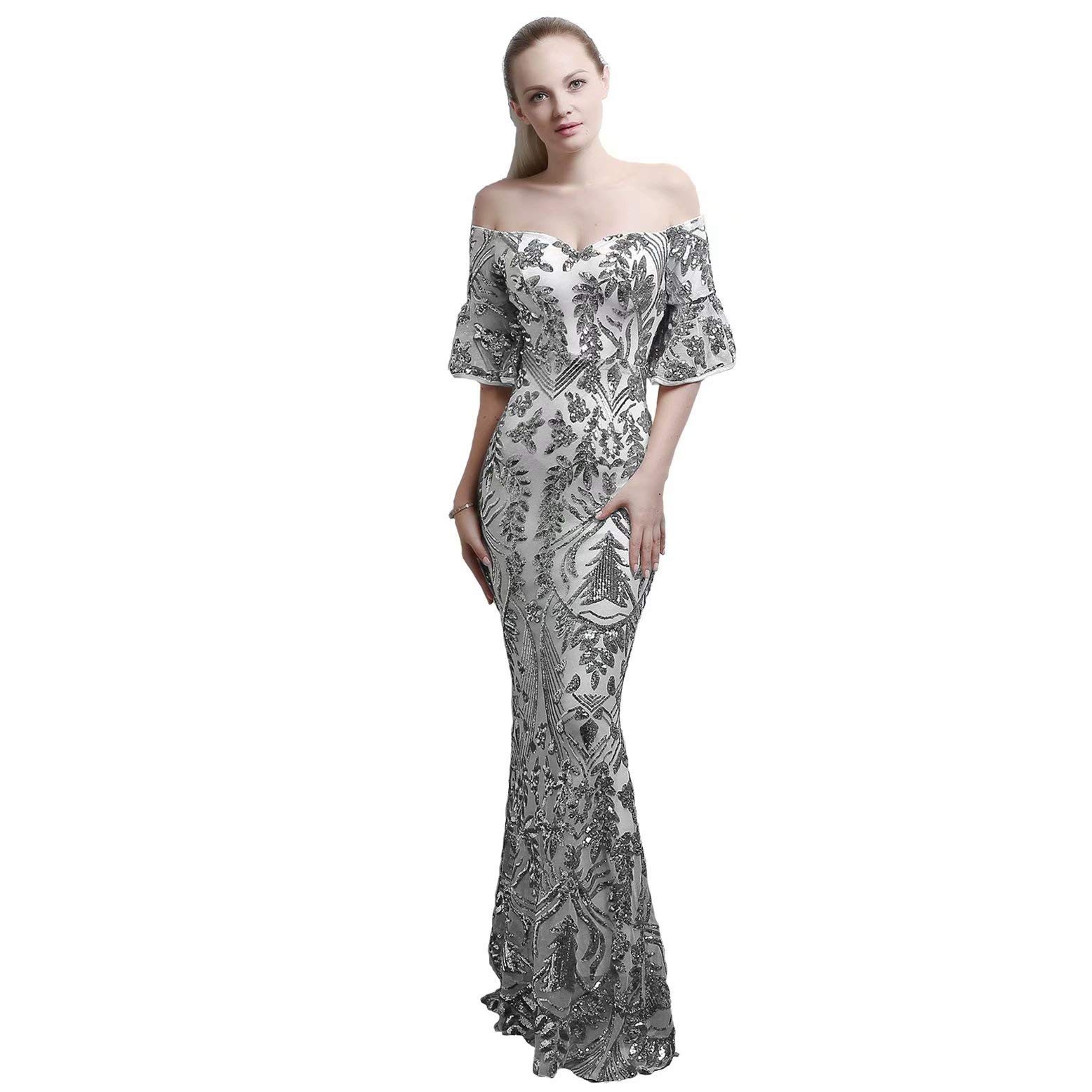 Elegant Off-The-Shoulder Mermaid Prom Dress with Sequins - Long Formal Evening Gown for Women - Perfect for Homecoming, Prom Night & Special Occasions