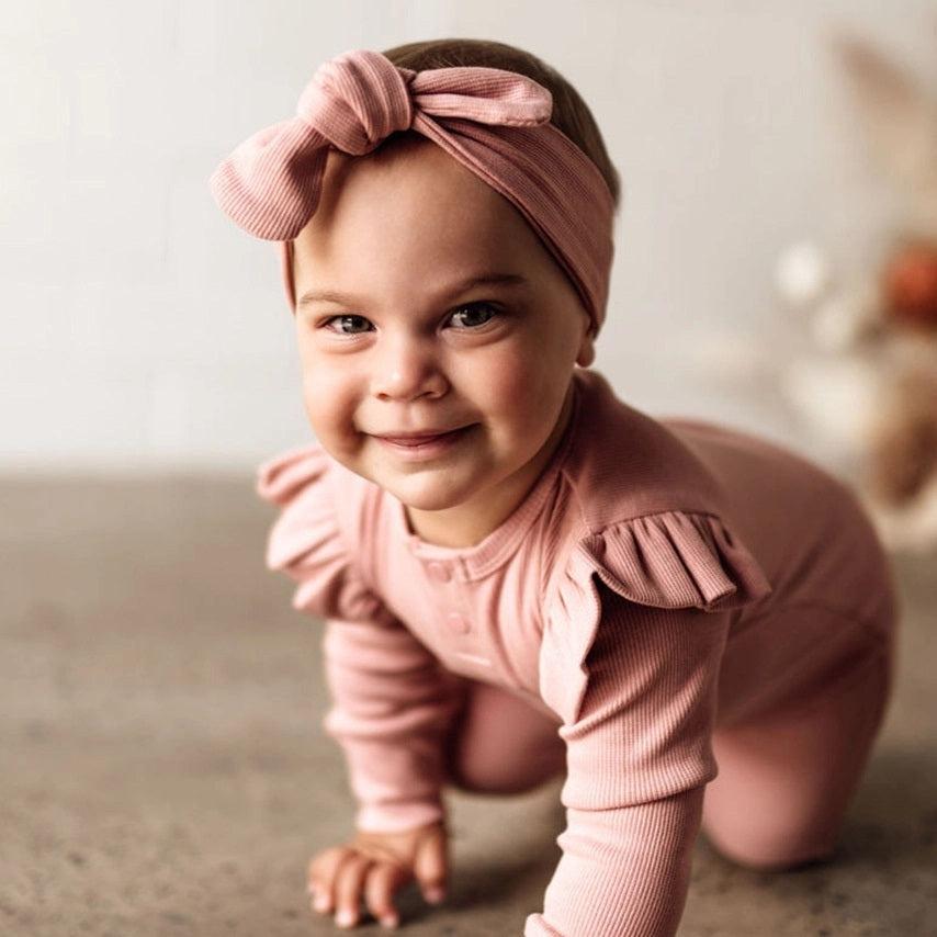 Snuggle Hunny Organic Ribbed Topknot Headband for Women - Soft Stretchy Hair Band for Workouts, Yoga & Everyday Wear - Rose Pink