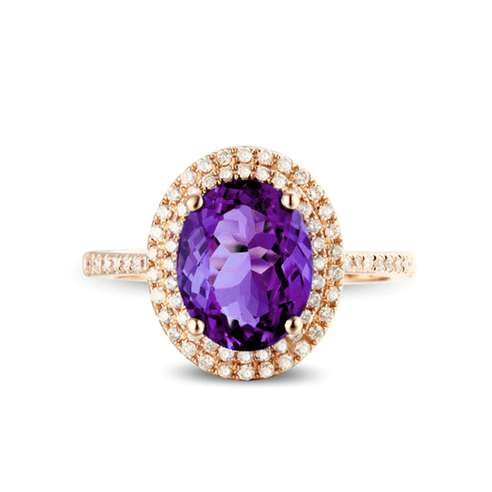 Aienid S925 Sterling Silver Amethyst Rings for Women - Elegant Oval Wedding Ring, Engagement Gift, Anniversary Jewelry (Perfect for Bridal, Party & Special Occasions)