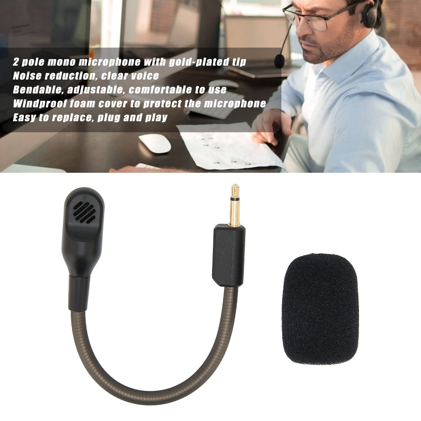 Replacement Microphone for BlackShark V2/V2 Pro/V2 SE Gaming Headset - Noise Cancelling 3.5mm Jack Gaming Mic with Foam Cover - Perfect for Streaming, Online Gaming & Voice Chat