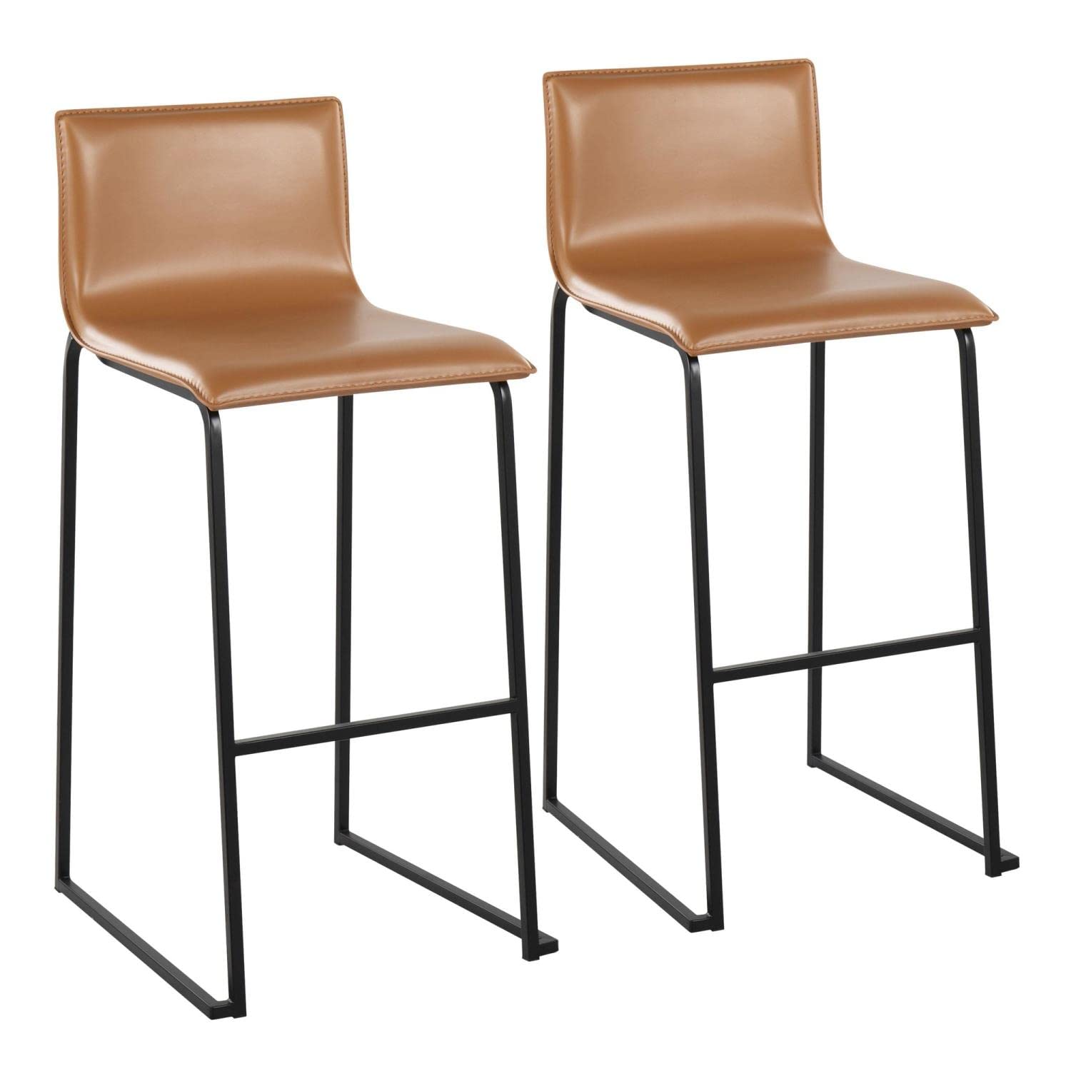LumiSource Mara Bar Stool Set of 2 - Modern Black Counter Height Bar Chairs with Back Support - Perfect for Kitchen Island, Breakfast Nook & Home Bar Decor