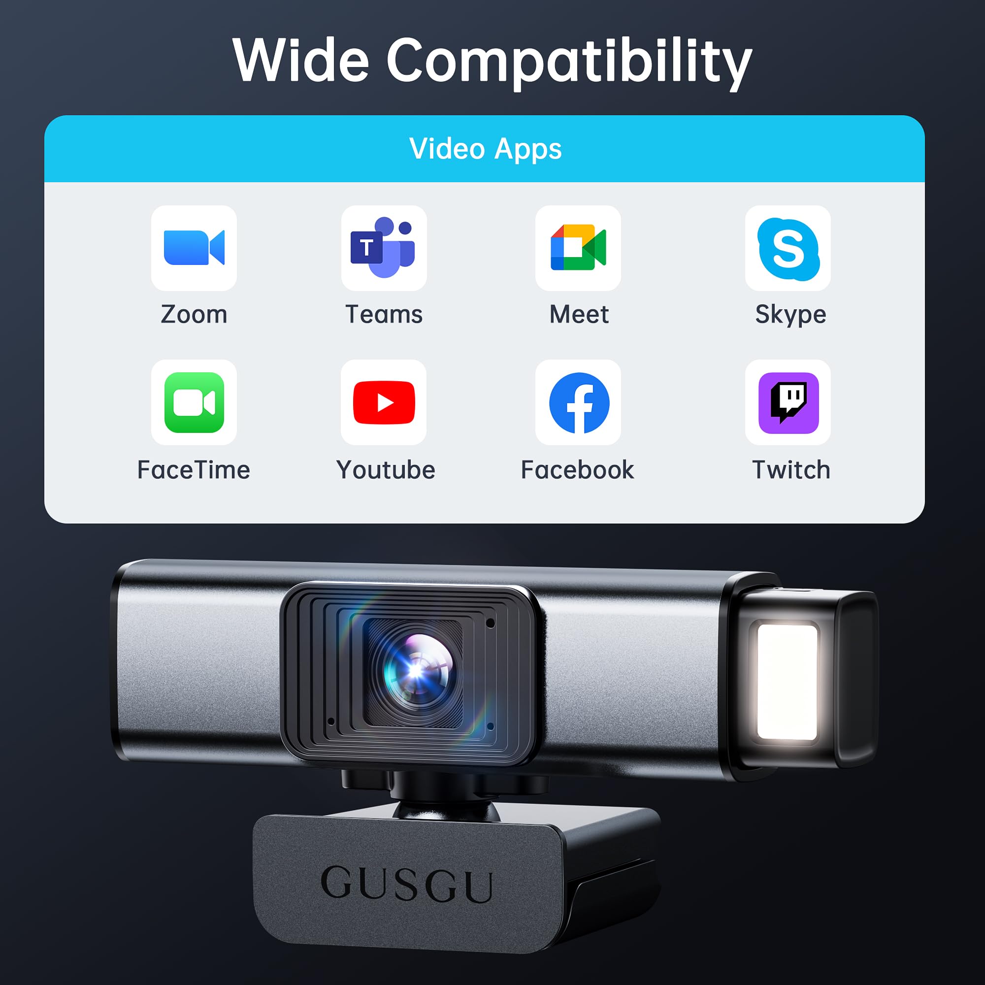 GUSGU G940 2K Quad HD Webcam with Built-in Microphone & Privacy Cover - USB Streaming Camera for PC, Laptop, MacBook - Perfect for Zoom Meetings, Online Classes & Live Streaming