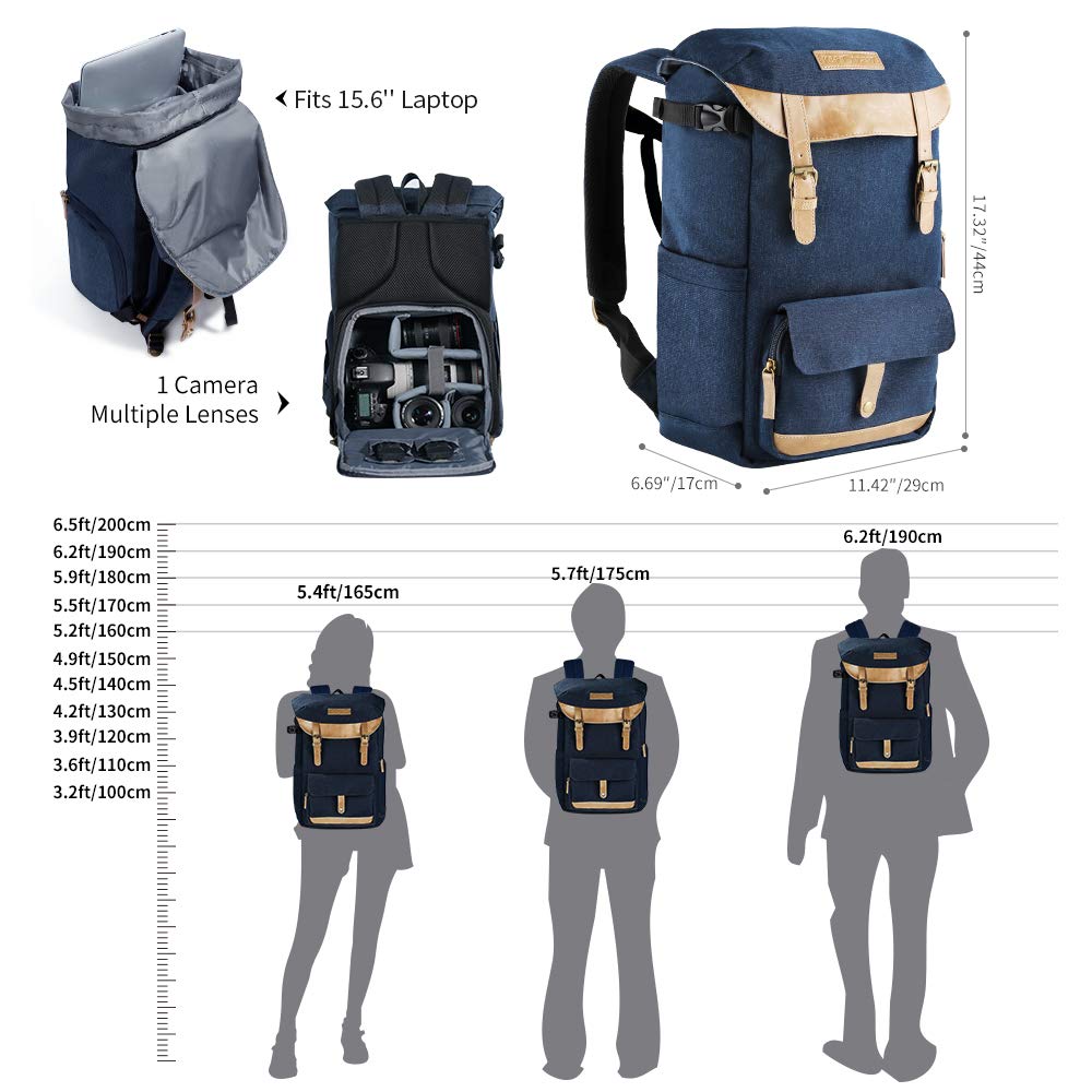 K&F Concept Waterproof DSLR Camera Backpack with Rain Cover – Large Capacity Travel Camera Bag for Canon, Nikon, Sony – Fits 15.6