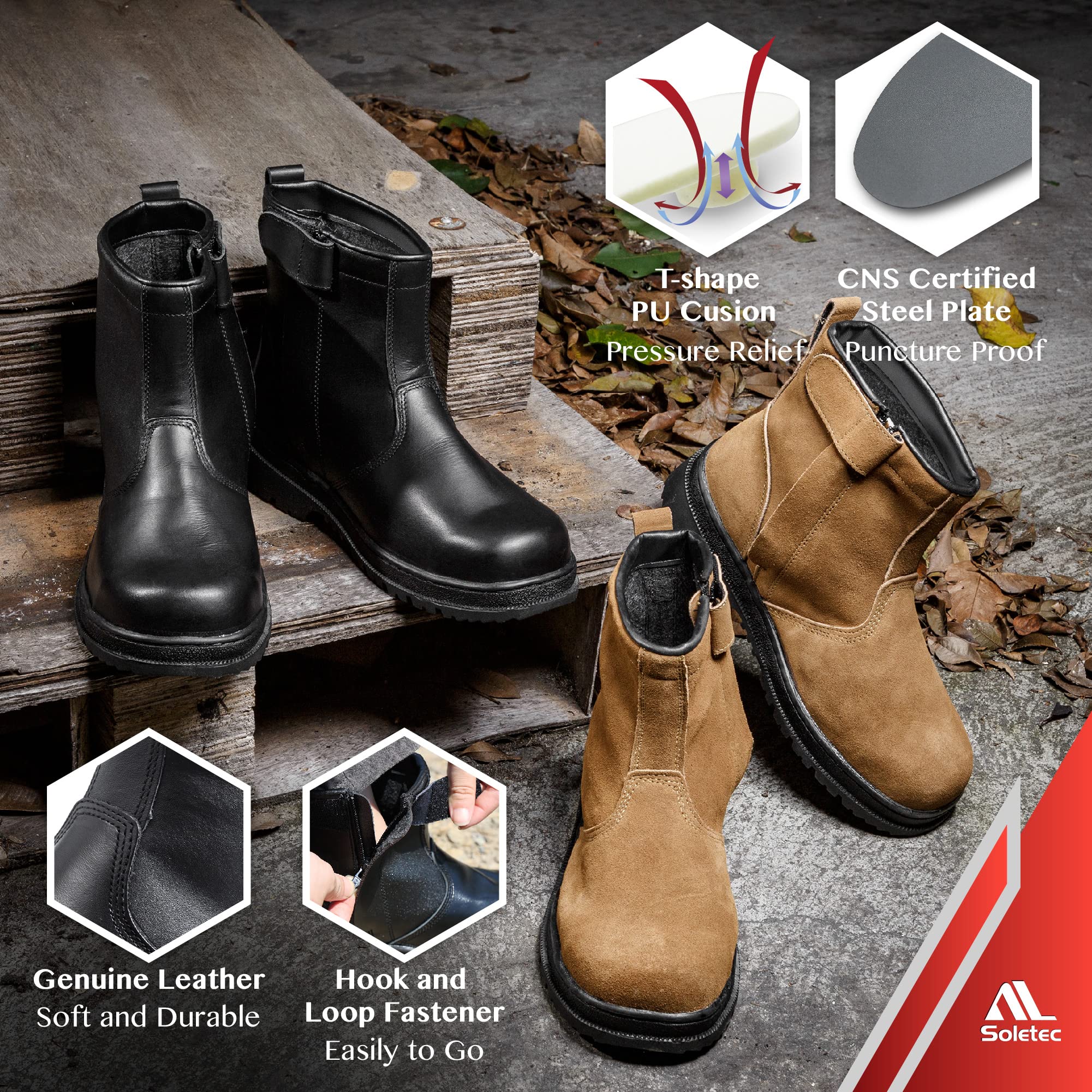 Steel Toe Work Boots for Men & Women - Chelsea Style Industrial Safety Shoes with Oil Resistant Outsole & Side Zip - 7.5 Inch Construction Boots for Workplace, Warehouse & Outdoor Work