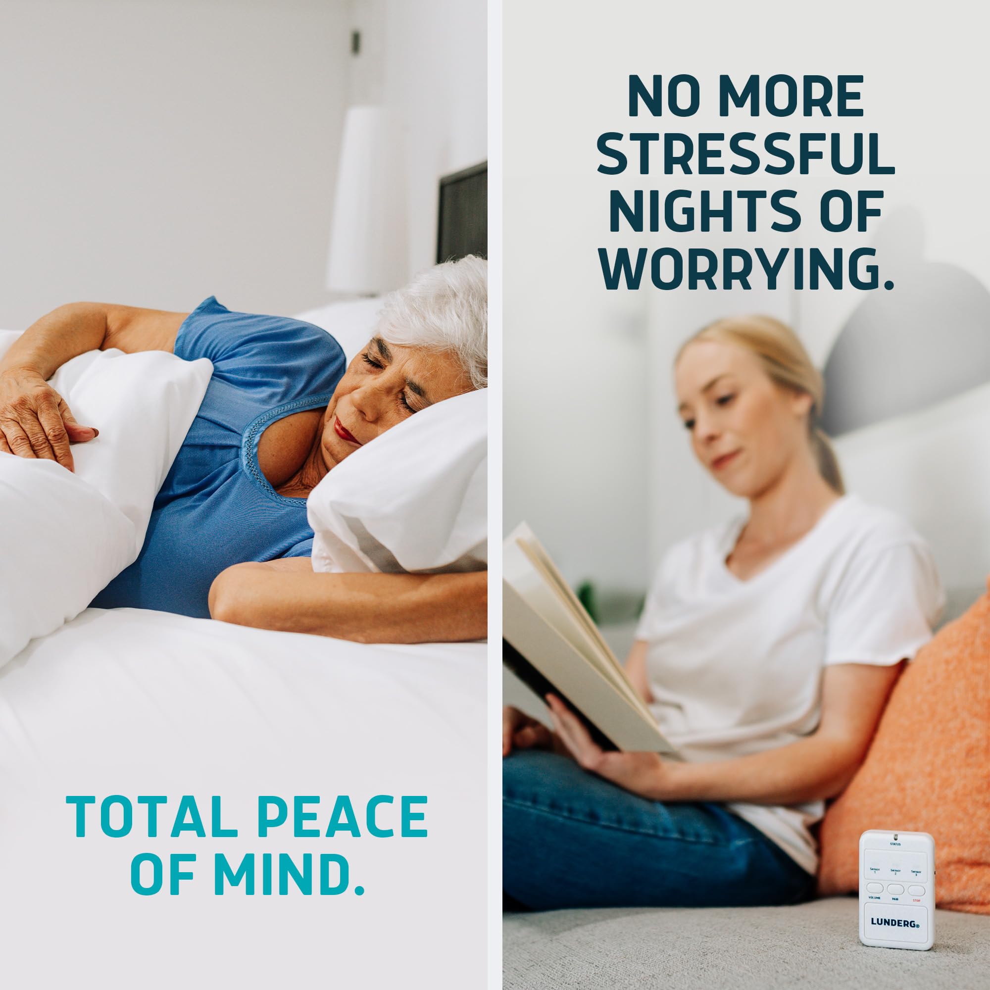 Lunderg Wireless Under Mattress Bed Alarm for Seniors - Fall Prevention Sensor Pad with Early Alert Pager System - Elderly Safety & Dementia Care Device - Low False Alarms - Ideal for Nursing Homes & Home Care Use