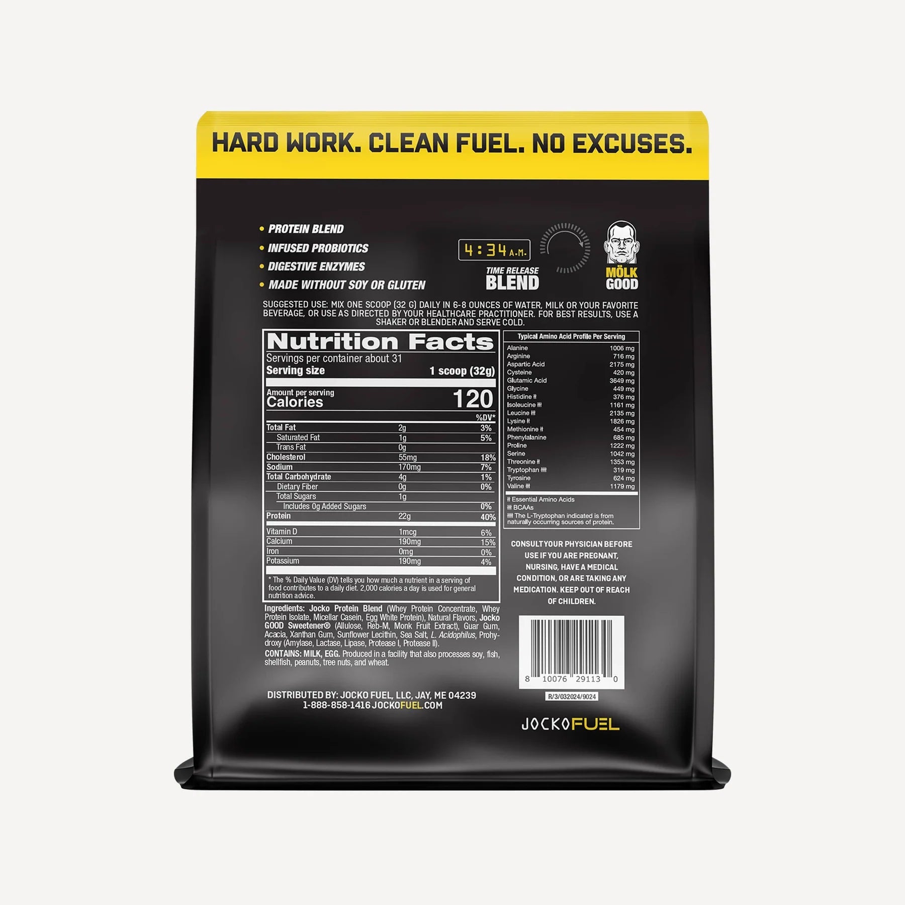 JOCKO Mölk Protein Powder - Grass Fed Whey Protein Isolate & Concentrate, 31 Servings (Chocolate Flavor) for Muscle Recovery & Post-Workout Nutrition - Ideal for Gym, Fitness & Bodybuilding