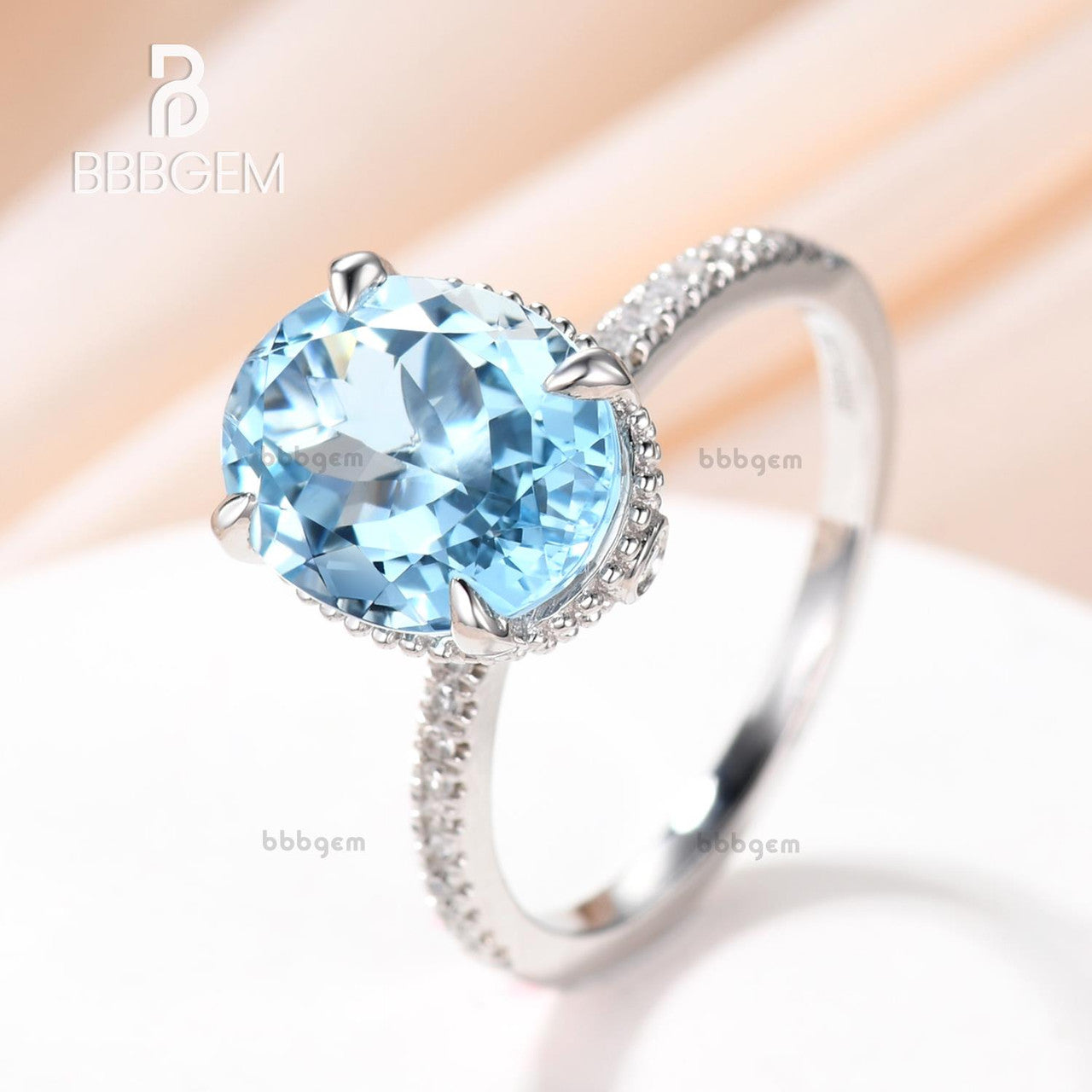 3.5 Carat Blue Oval Aquamarine Engagement Ring with Diamond Band in 14k Rose Gold - Perfect for Proposals, Anniversaries & Special Occasions