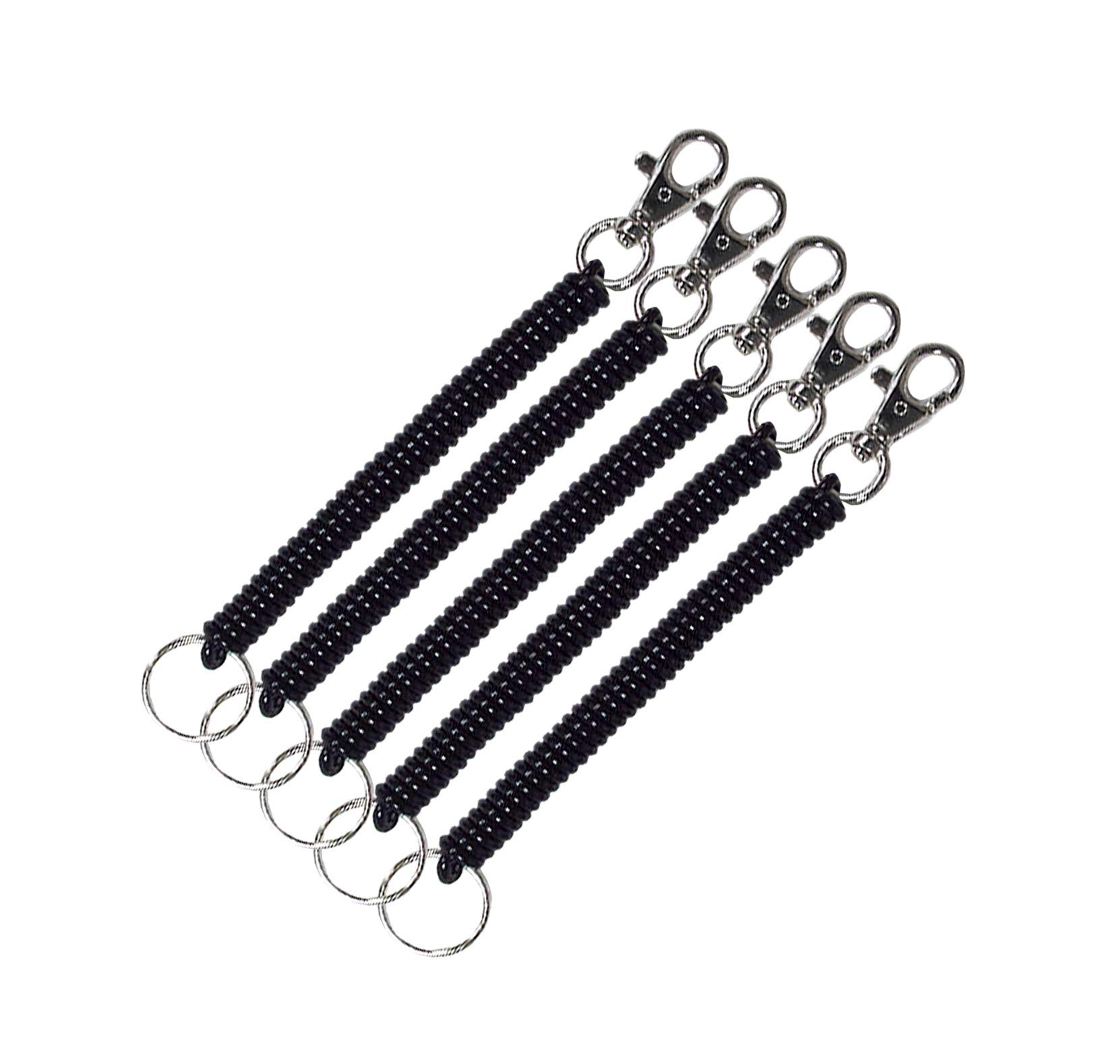 Lucky Line Mini Coil Trigger Snap with Key Ring - 5 Pack (Black) | Durable Keychain for Keys, Wallets, Backpacks & School Supplies | Perfect for Casino Chips, Party Favors & Stocking Stuffers | Great Gift Idea for Students & Travelers