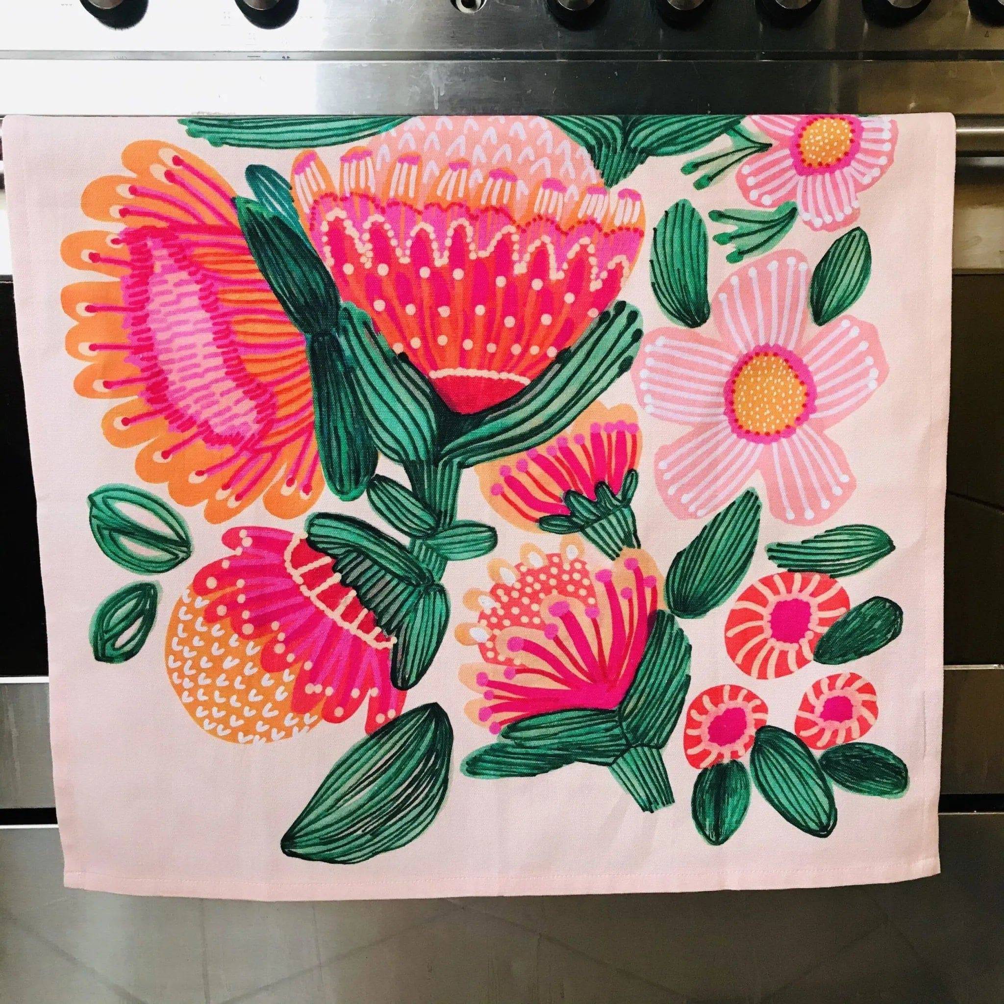 Premium Desert Flowers Printed Tea Towels - Absorbent & Durable Cotton Kitchen Towels for Dish Drying, Hand Wiping & Home Decor