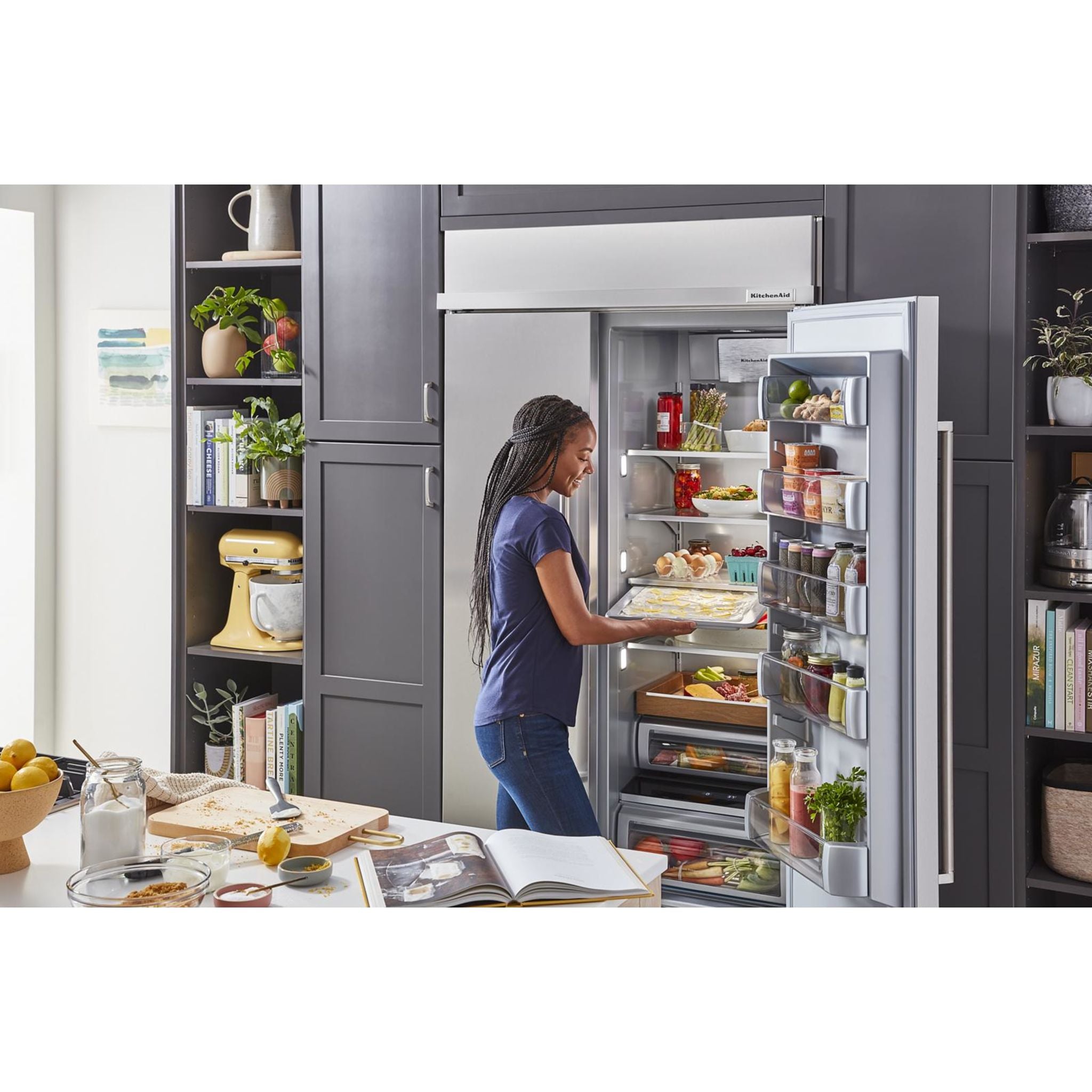 KitchenAid KBSN702MPS 36-Inch Built-In Refrigerator - Stainless Steel Counter Depth French Door Fridge with Adjustable Shelves & LED Lighting - Perfect for Modern Kitchens & Open Concept Homes