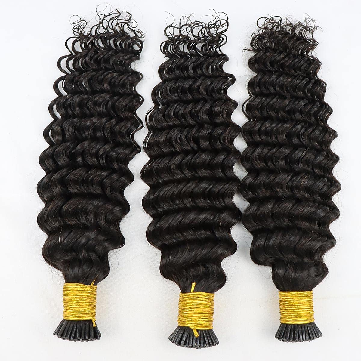 Microlink Deep Wave I-Tip Human Hair Extensions – Pre-Bonded Curly Brazilian Remy Hair with Micro Beads & Keratin Stick – Jet Black & Brown Colors (100 Strands, 16 Inch, 100g) – Perfect for Volume, Length & Styling for Parties, Weddings & Everyday Wear