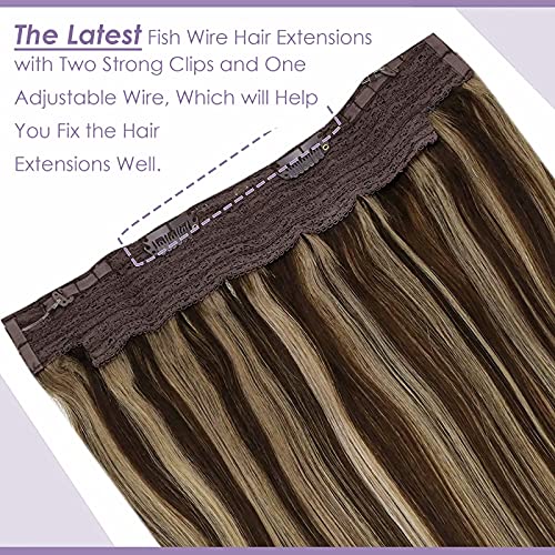 Premium Fish Line Halo Hair Extensions with Invisible Clips - Seamless 100% Human Hair Extensions for Length & Volume - Perfect for Weddings, Parties & Daily Styling