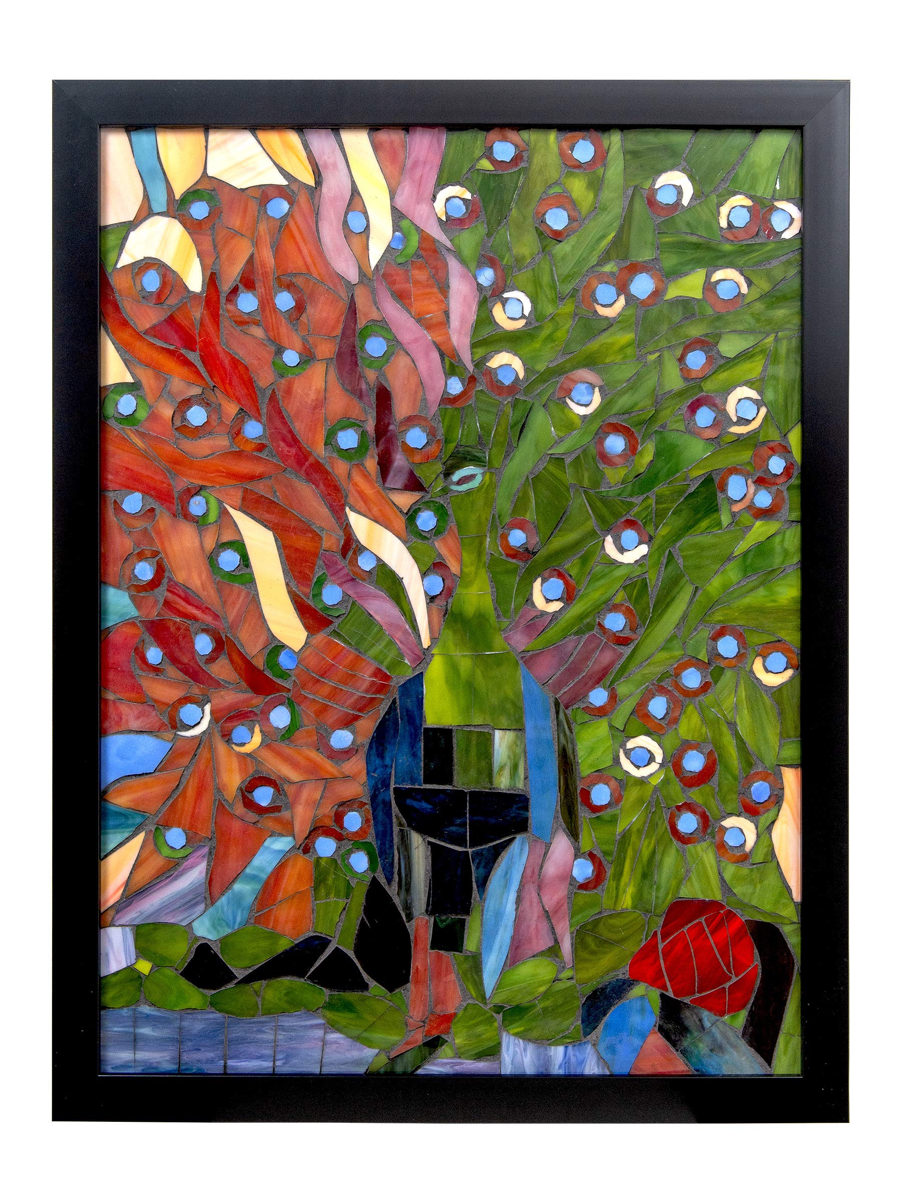 Dale Tiffany Mosaic Art Glass Wall Panel - Peacock Design Stained Glass Window Decor for Home & Office | Perfect for Living Room, Bedroom, or Entryway