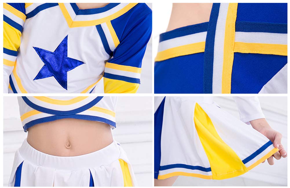 Lontakids Cheerleader Costume for Girls - Cheerleading Uniform Dress Outfit with Stockings & 2 Pom Poms | Perfect for Halloween, Cheer Competitions & School Spirit Events