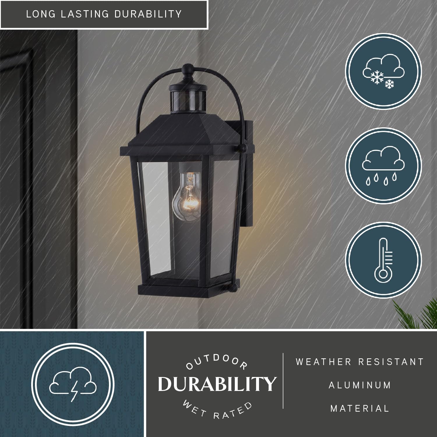 VAXCEL Lexington Black Motion Sensor Outdoor Wall Light - Dusk to Dawn Aluminum Fixture with Clear Glass - Perfect for Porch, Garage & Entryway Lighting
