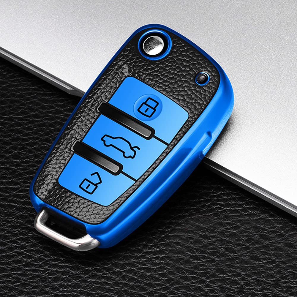 Premium SANRILY Genuine Leather Flip Key Cover for Audi A3 (2017-2018 Models) - Remote Key Fob Protector Case - Perfect for Daily Use, Car Key Protection & Style Enhancement