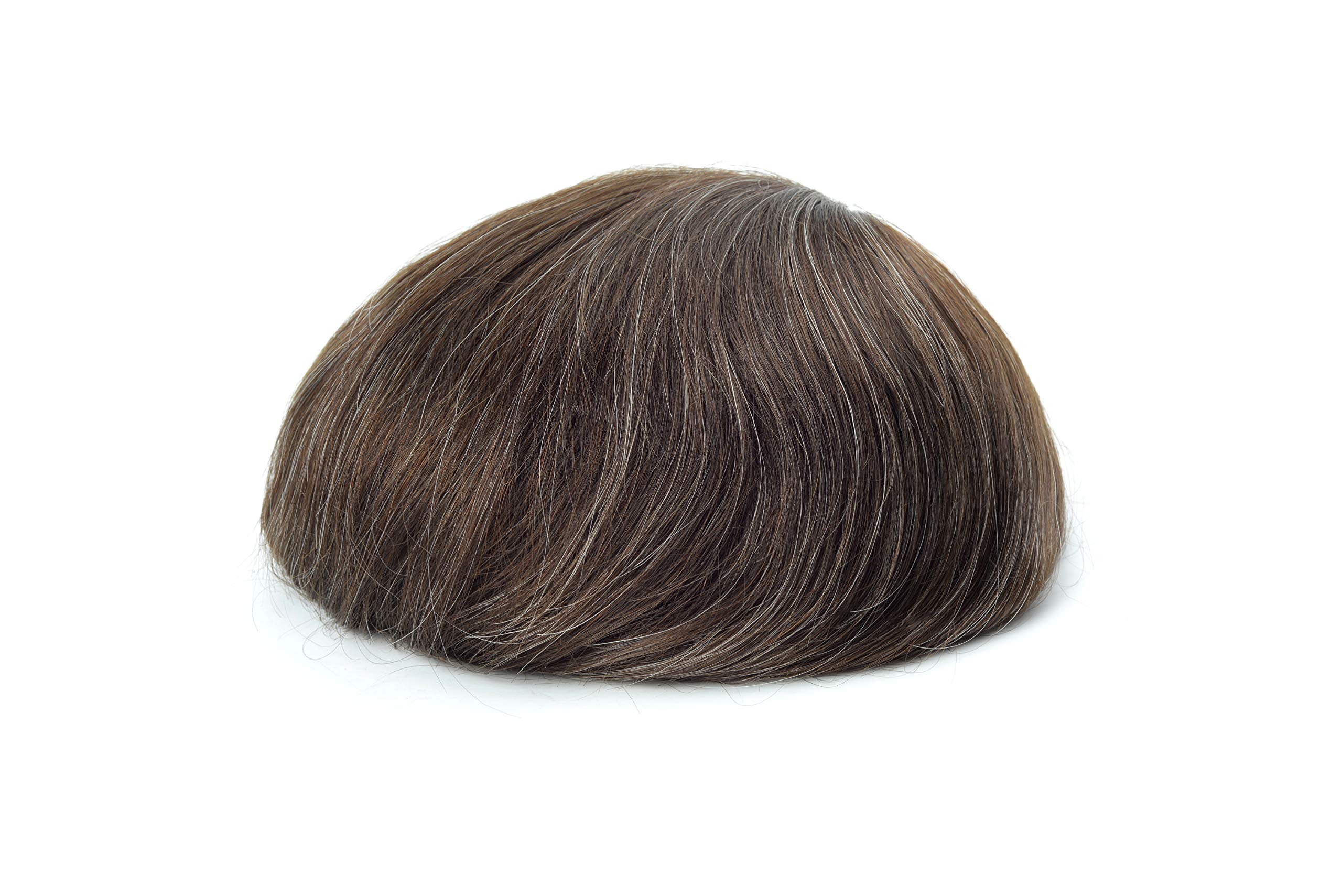 Premium 8x10 Inch Men's Hair System - 0.06mm Super Thin Skin Toupee with 100% Human Hair | V-Loop Ventilation | Natural Dark Light Brown with 20% Gray (#320) | Perfect for Daily Wear, Special Occasions & Hair Loss Solutions