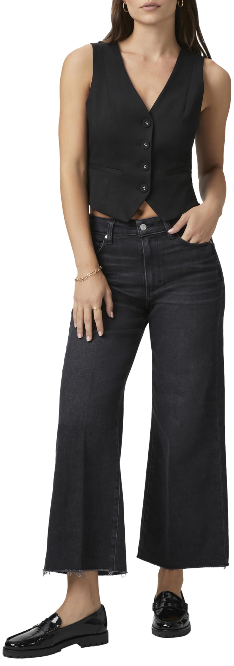 PAIGE Women's Anessa Raw Hem Jeans - High Waist Distressed Denim Pants for Casual Outfits & Street Style